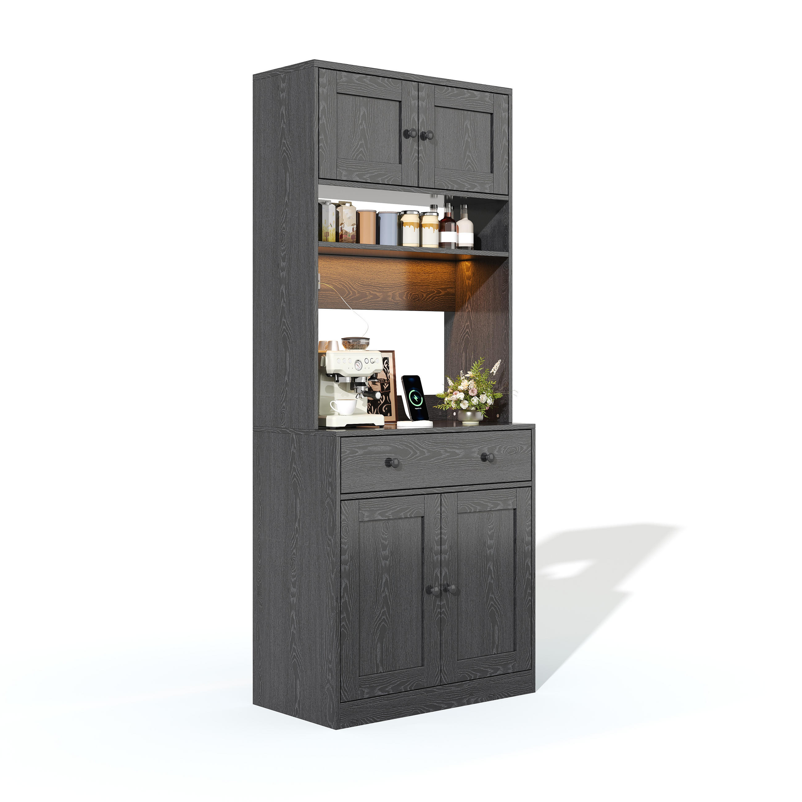 BUFFET DE-38753 72/40/180 cm LED-Beleuchtung und große Schublade Schwarz - Schwarz, Holzwerkstoff (72/180/40cm) - ComfortXL