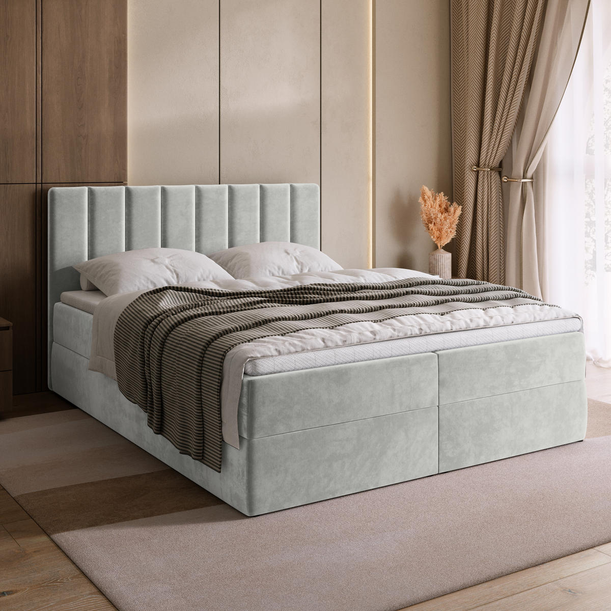 BOXBETT DENVER mit Topper 140x200 Grau - Grau, Textil (140/200cm) - Bromarkt