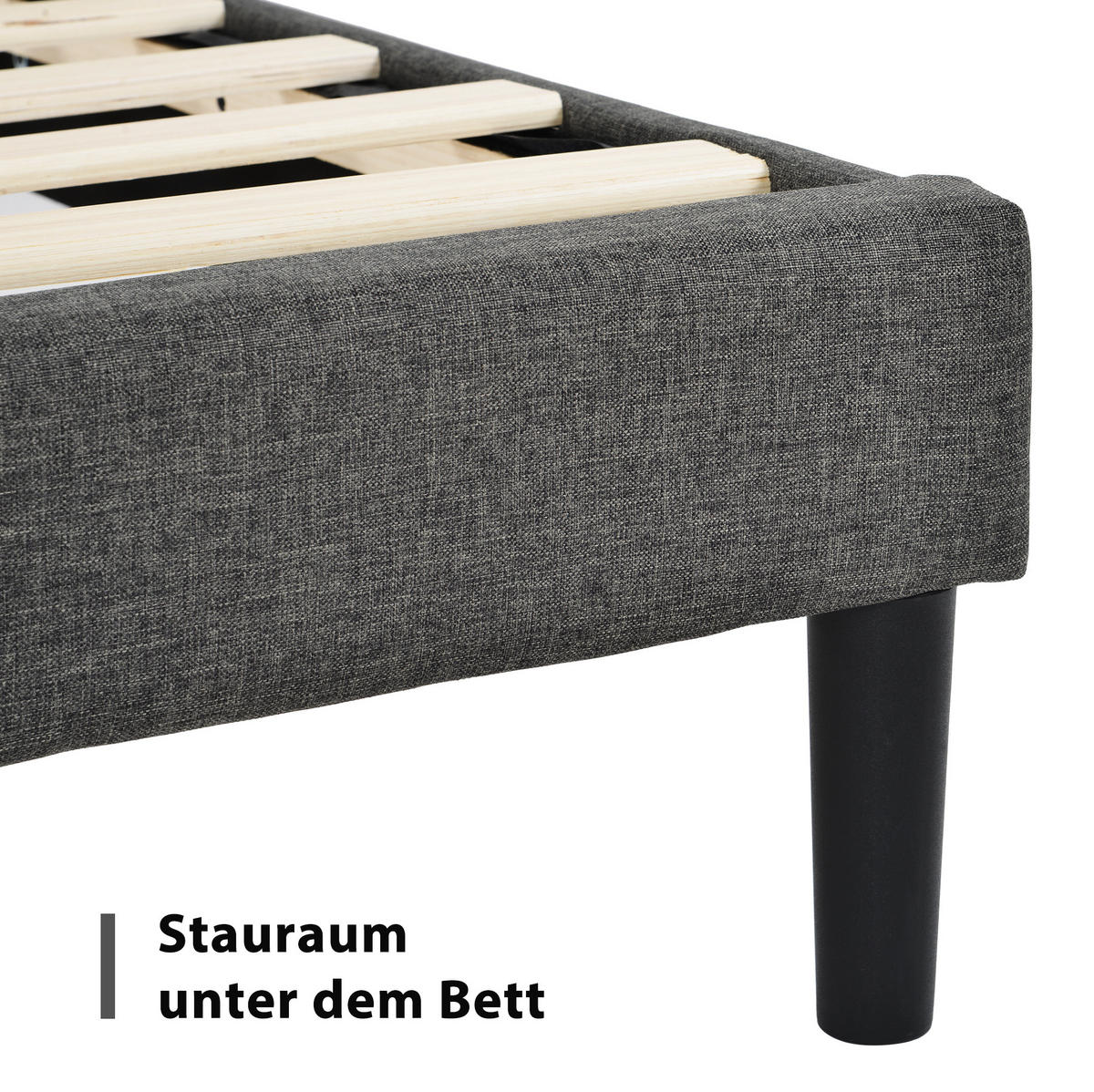 POLSTERBETT 140/200 cm Dunkelgrau mit gepolstertem Kopfteil aus Leinen - Dunkelgrau, Textil (140/200cm) - OKWISH