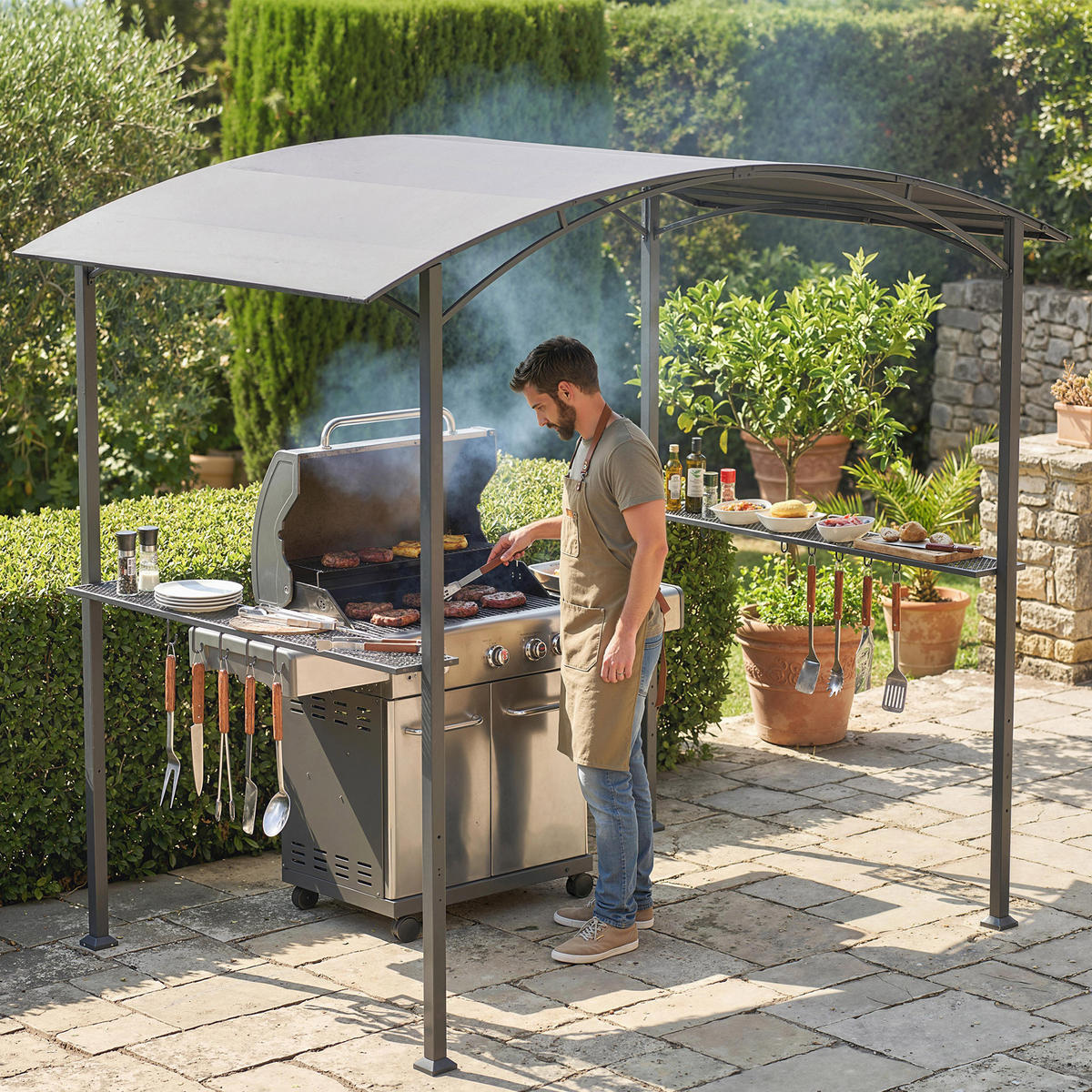 GRILLPAVILLON 245/152/218 cm Dunkelgrau - Dunkelgrau, Metall (152/218/245cm) - Outsunny