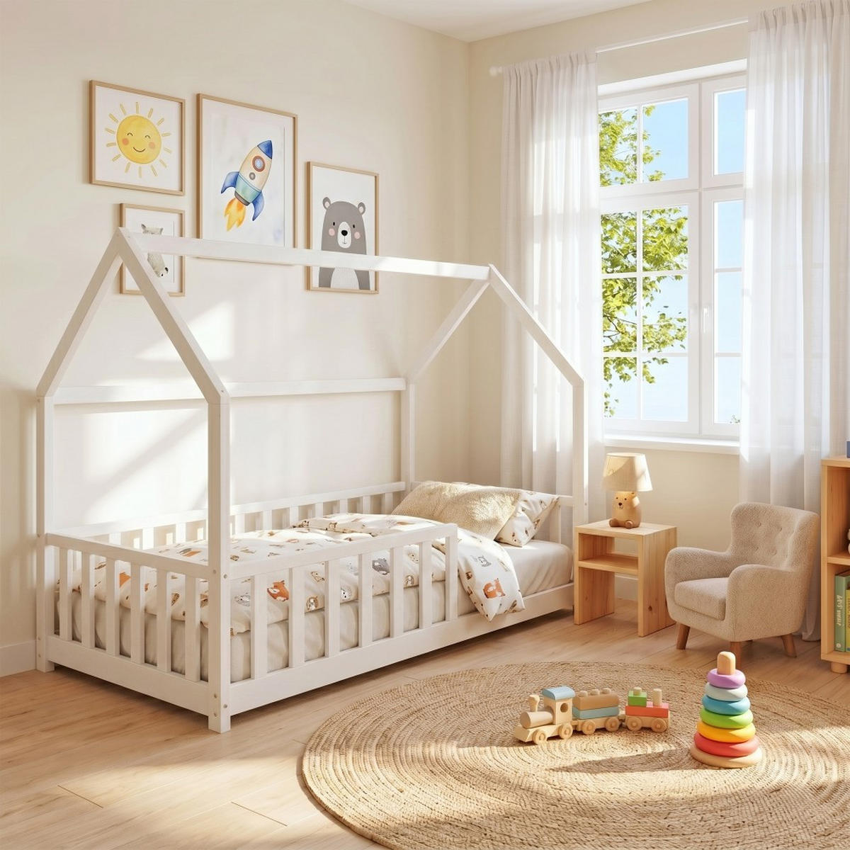 HAUSBETT KIWI mit Lattenrost / Hausbett 90x200 - Weiß - Weiß, Holz (90/200cm) - Weber Industries