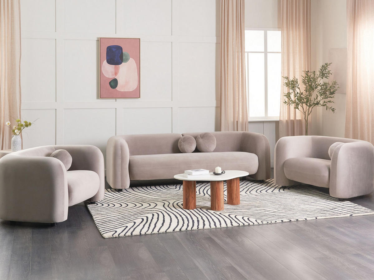 5-SITZER-SOFA SET Samtstoff taupe Leiren - Beige, Textil (83/83/224cm) - Beliani
