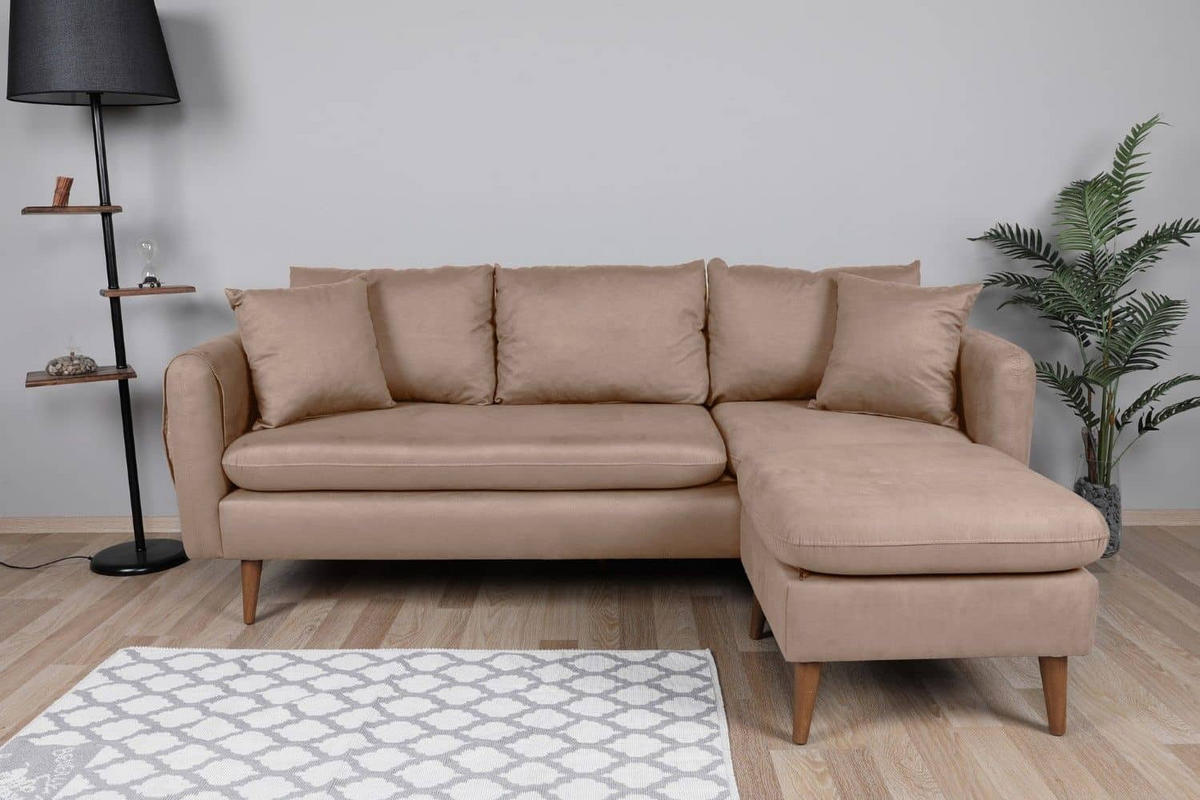 ECKSOFA kompakt, Gesamtbreite 215 cm, perfekt für kleine Räume - Nussbaumfarben/Braun, Holz/Textil (145/215cm) - myHomelando