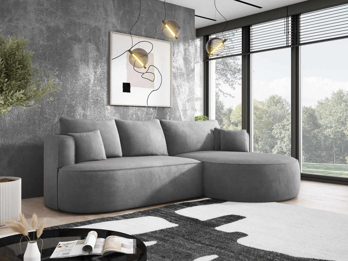 ECKSOFA FIORE-L Moderne Ausziehbare Schlaf-Funktion, automatischer Auffaltung, lose Rückenkissen freistehend RECHTS 284x183x82 cm cm Silver - Silberfarben, Holz/Textil (284/183cm) - DomoHome