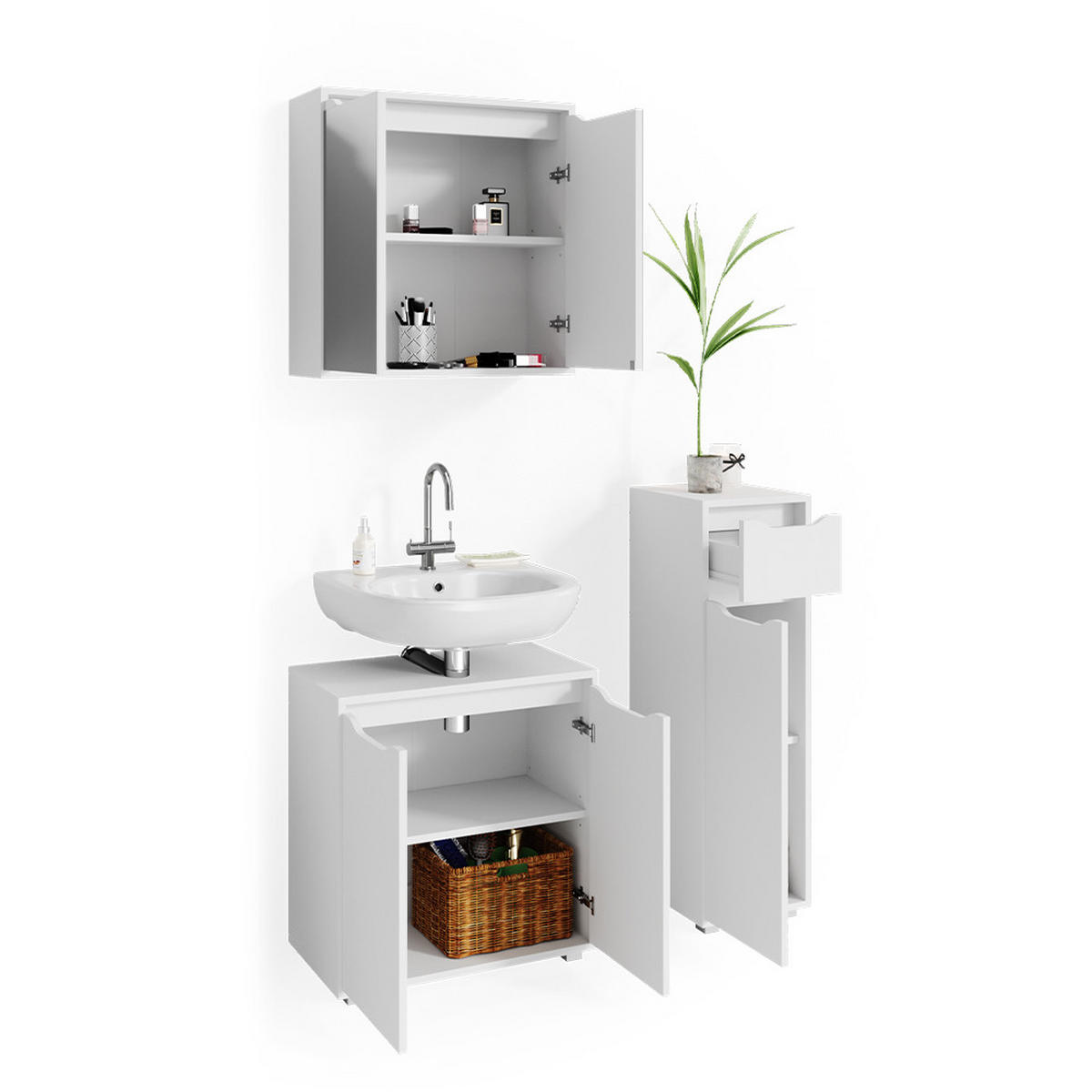 BADMÖBEL-SET Ruben Weiß 3 Teile - Weiß, Holzwerkstoff (60/62/30cm) - Vicco