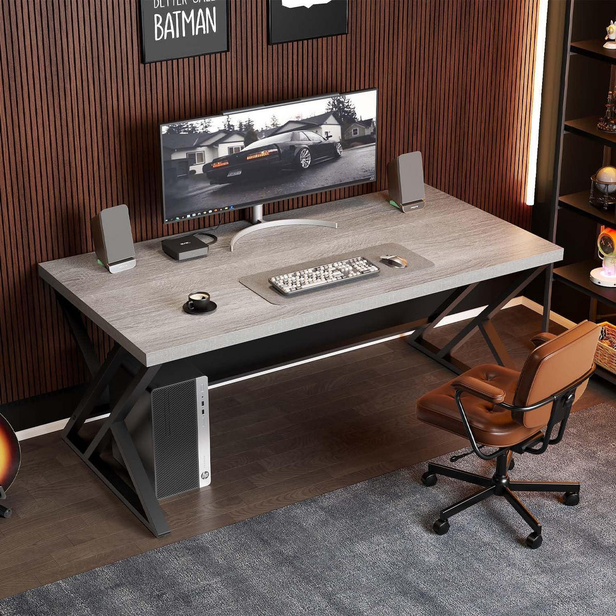 BÜROSCHREIBTISCH Grau Holz-Metall 140 x 60 x 75.5 cm - Grau, Holzwerkstoff (60/140/75.5cm)