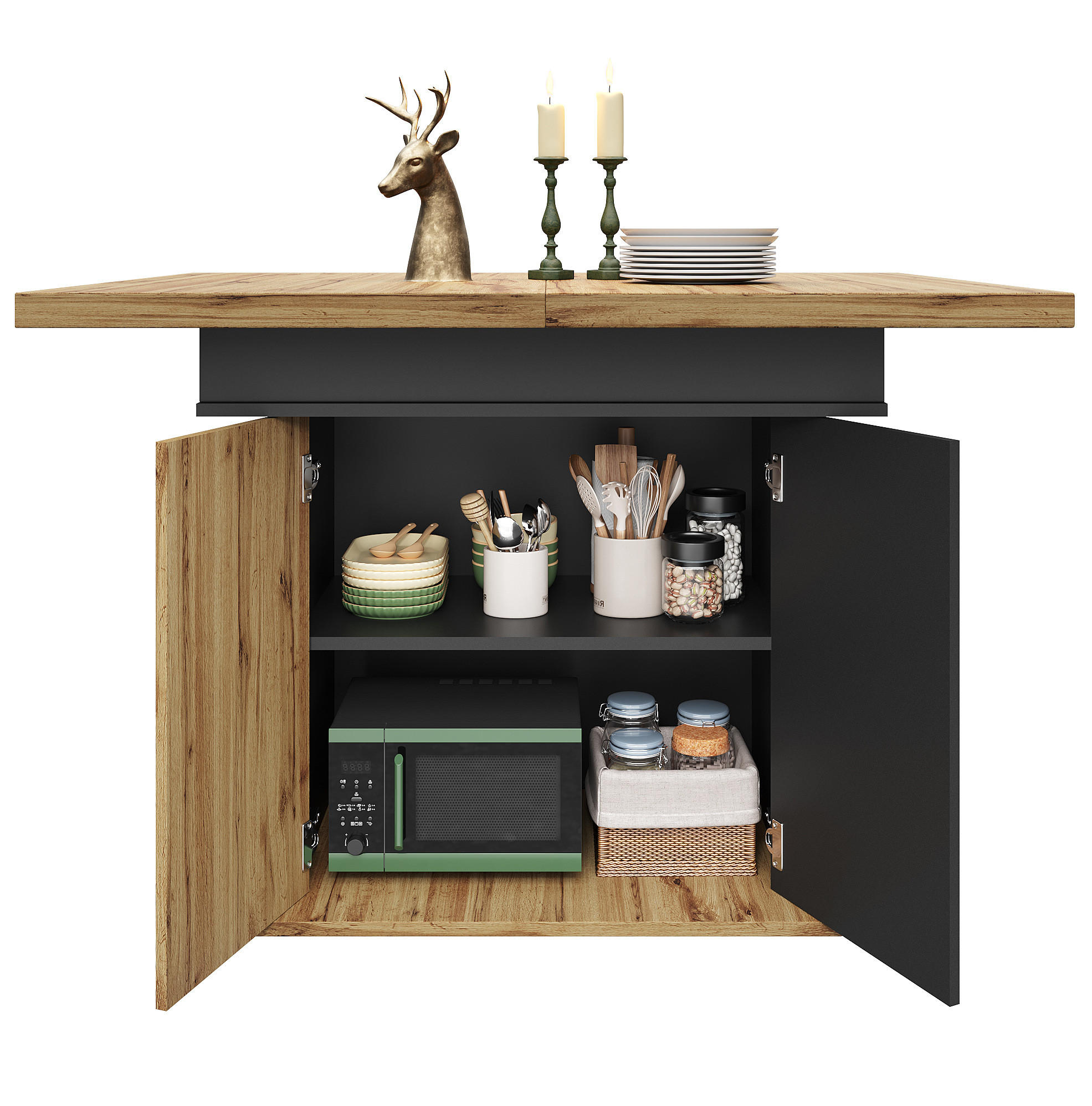 OKWISH JÍDELNÍ stůl 110-140/80/75 cm černá/přírodní z MDF s výsuvnou deskou a úložným prostorem