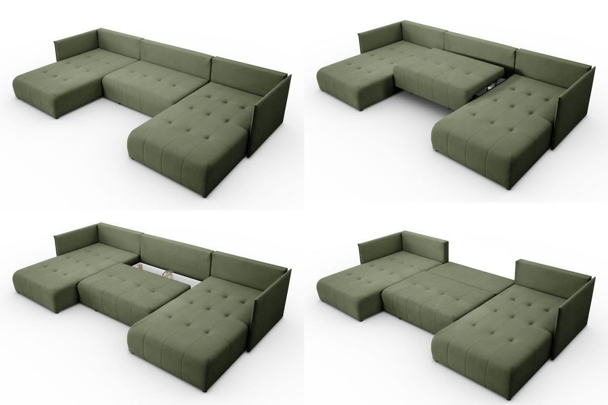 WOHNLANDSCHAFT Hanna in U-Form 348 x 188cm Schlaffunktion Bettkasten, 5 Sitzer, Schlafsofa, grün - Grün, Kunststoff (348/93/188cm) - Margaret Hadas24