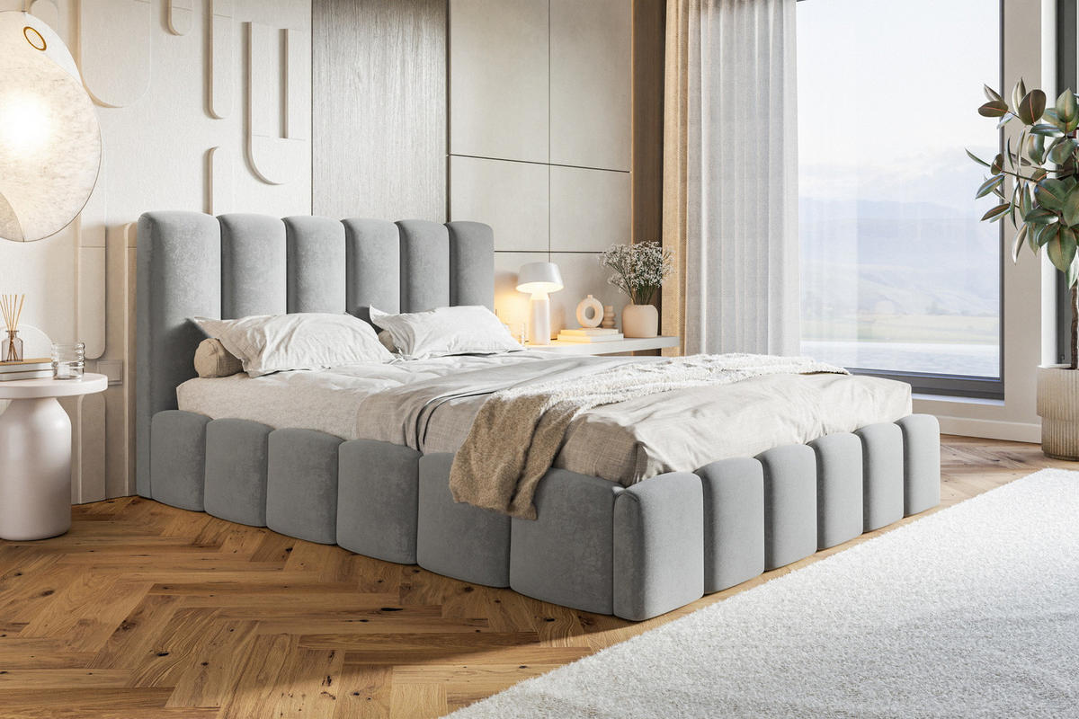 POLSTERBETT 140x200 Palermo mit Bettkasten, Lattenrost Hellgrau - Hellgrau, Holz/Textil (140/200cm) - Emporius