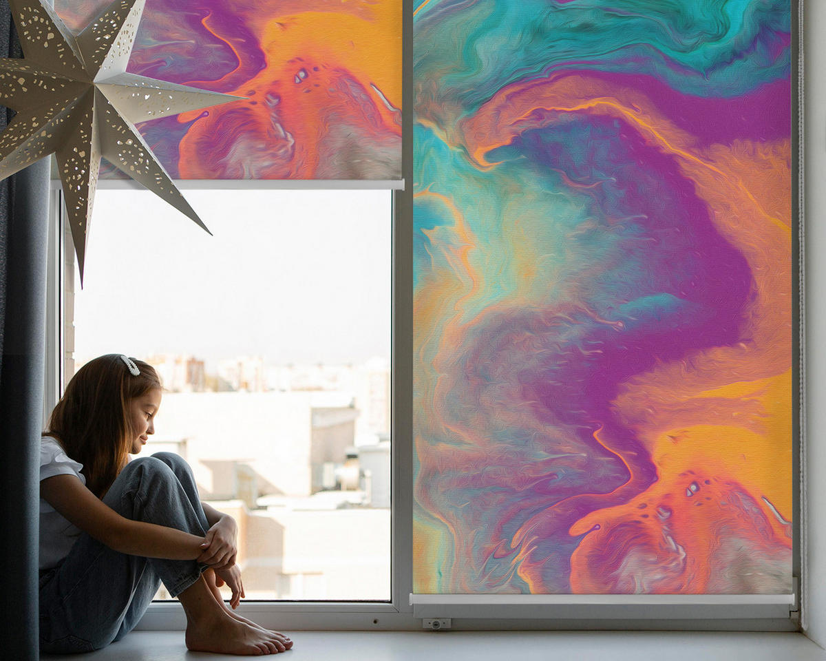 VNÚTORNÁ roleta - okenná roleta - roleta - 80x140 cm - Rozmazanie farby - modrá, plast (80/140/0.5cm) - TULUP
