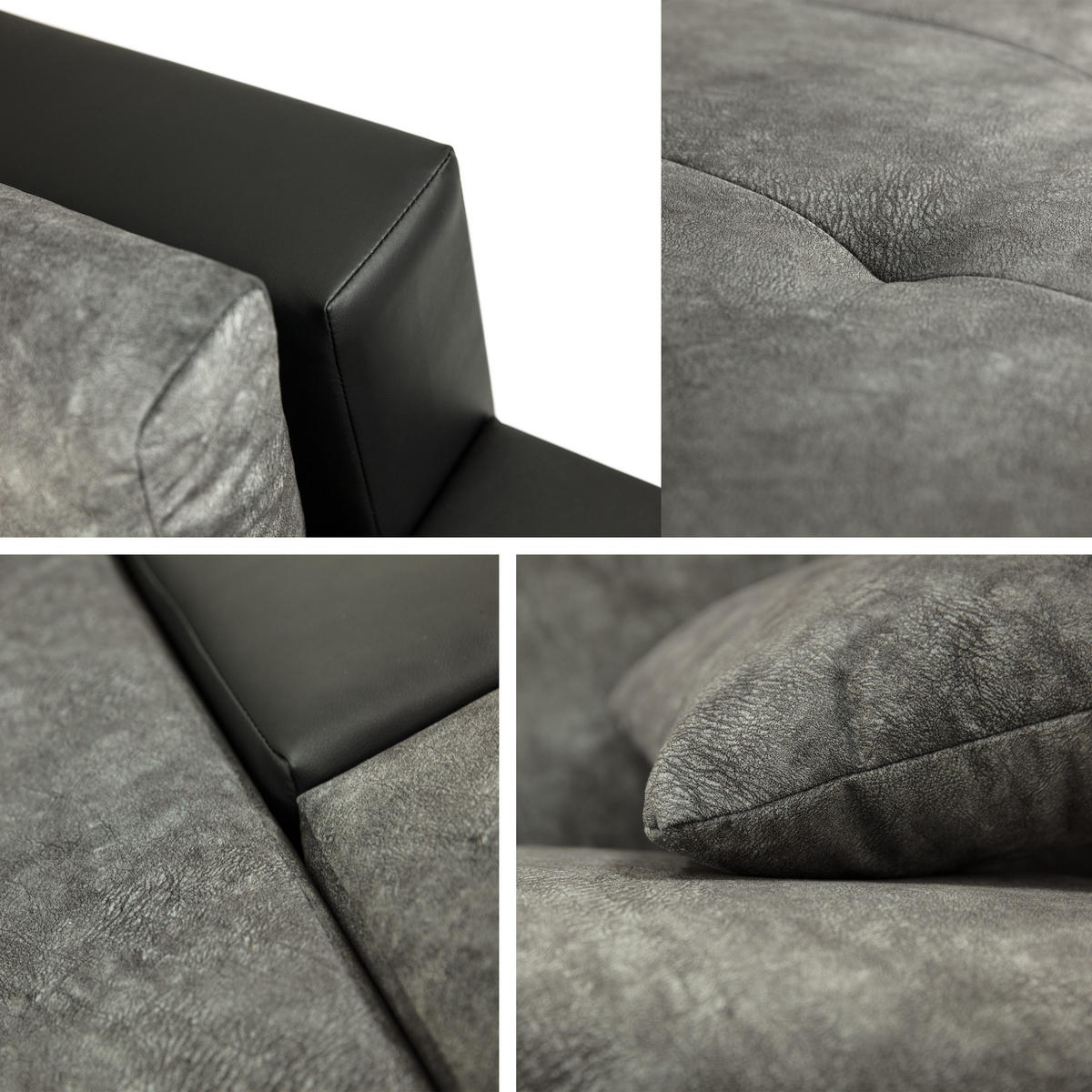 ECKSOFA Bangkok Mini - Silberfarben/Schwarz, Holz/Textil (274/182cm) - MIRJAN24
