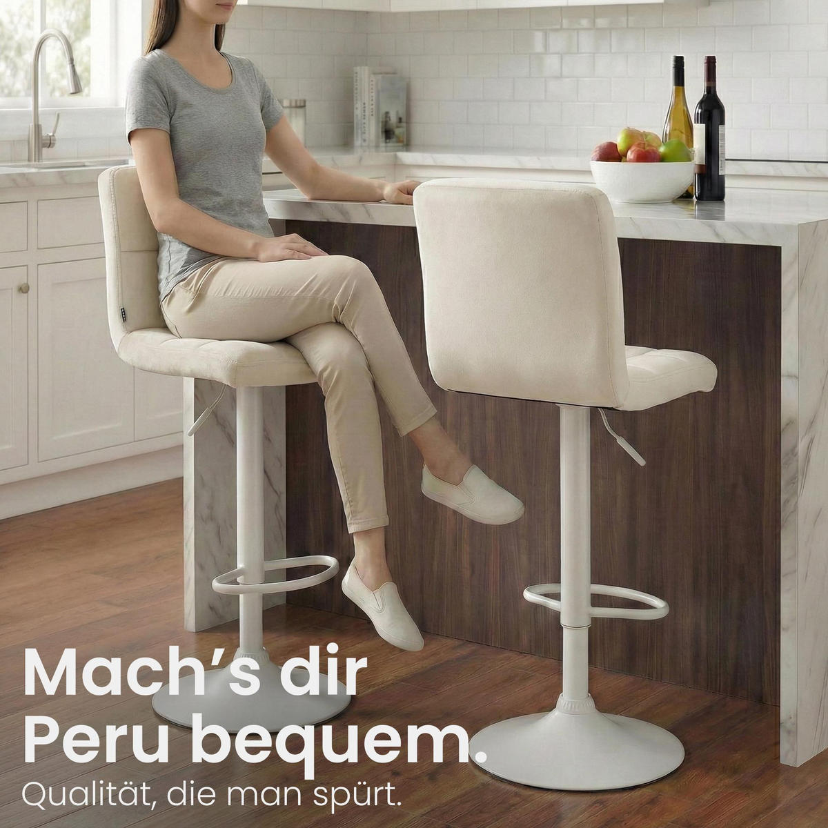 BARHOCKER Samt creme - Creme/Weiß, Textil/Metall (46/94/47cm) - CLP