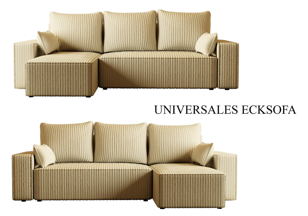 ECKSOFA Tobi mit Bettkasten und Schlaffunktion, L-Form/XL-Form, Cordstoff, Universal - Creme, Holzwerkstoff (246/145cm) - 4ALL HOME