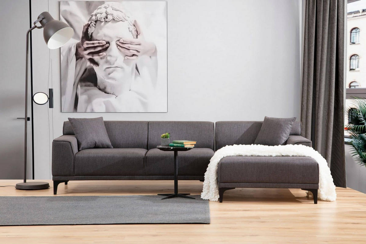 ECKSOFA modern inklusive Zierkissen - Anthrazit/Schwarz, Holz/Kunststoff (145/250cm) - myHomelando