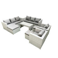 GARTENSOFA hohe Rückenlehne Polyrattan Hellgrau-Mix 11-Sitzer - Hellgrau/Grau, Glas/Kunststoff - Fimous
