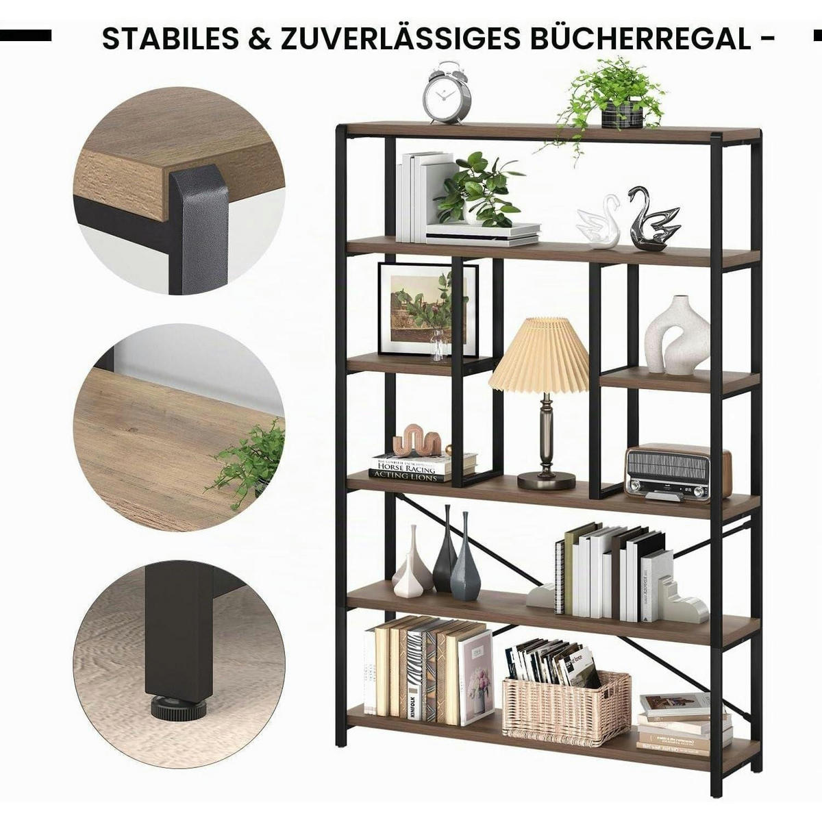 BÜCHERREGAL 180 cm Helles Holz Metall - Braun, Metall (120/178/30cm)
