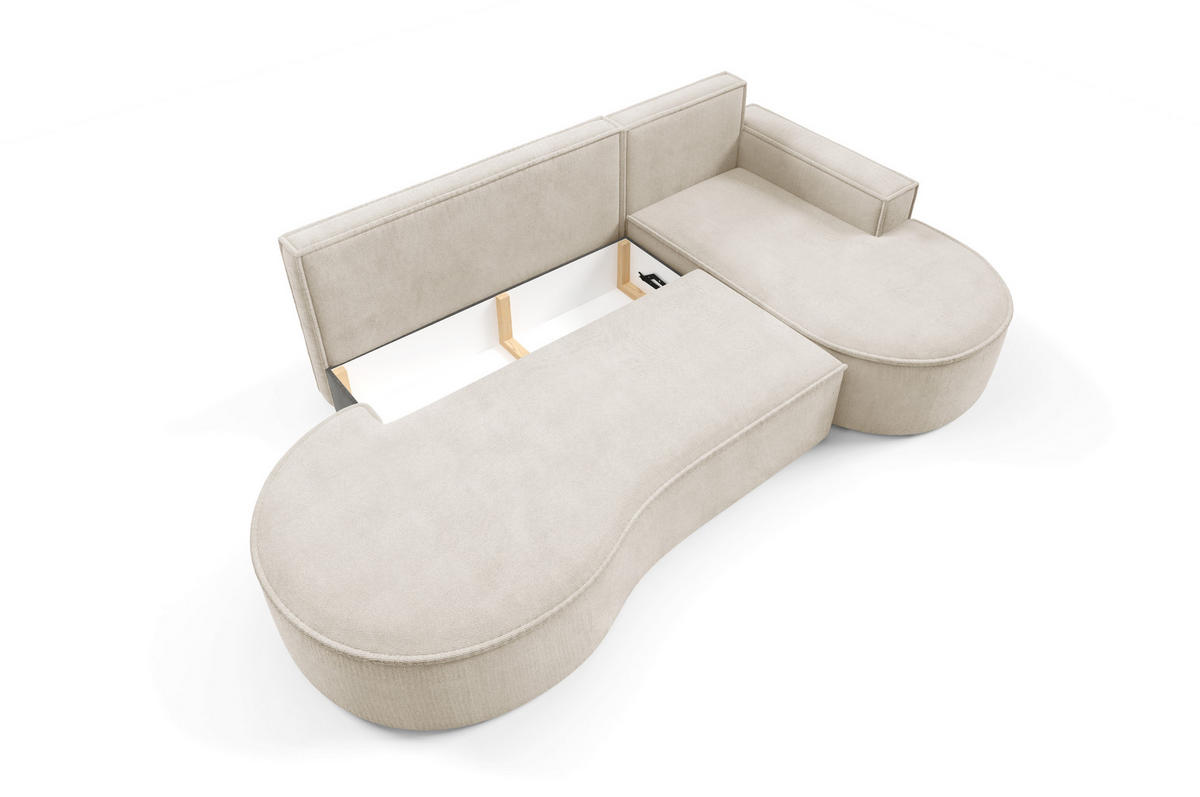 ECKSOFA MOLLY mit Schlaffunktion – Halbrund, freistehend, Liegefläche 140x207 cm, 3 Kissen, Curio-Stoff, 277x157x88 cm, Rechts, Beige - Beige, Holz/Textil (277/157cm) - DomoHome