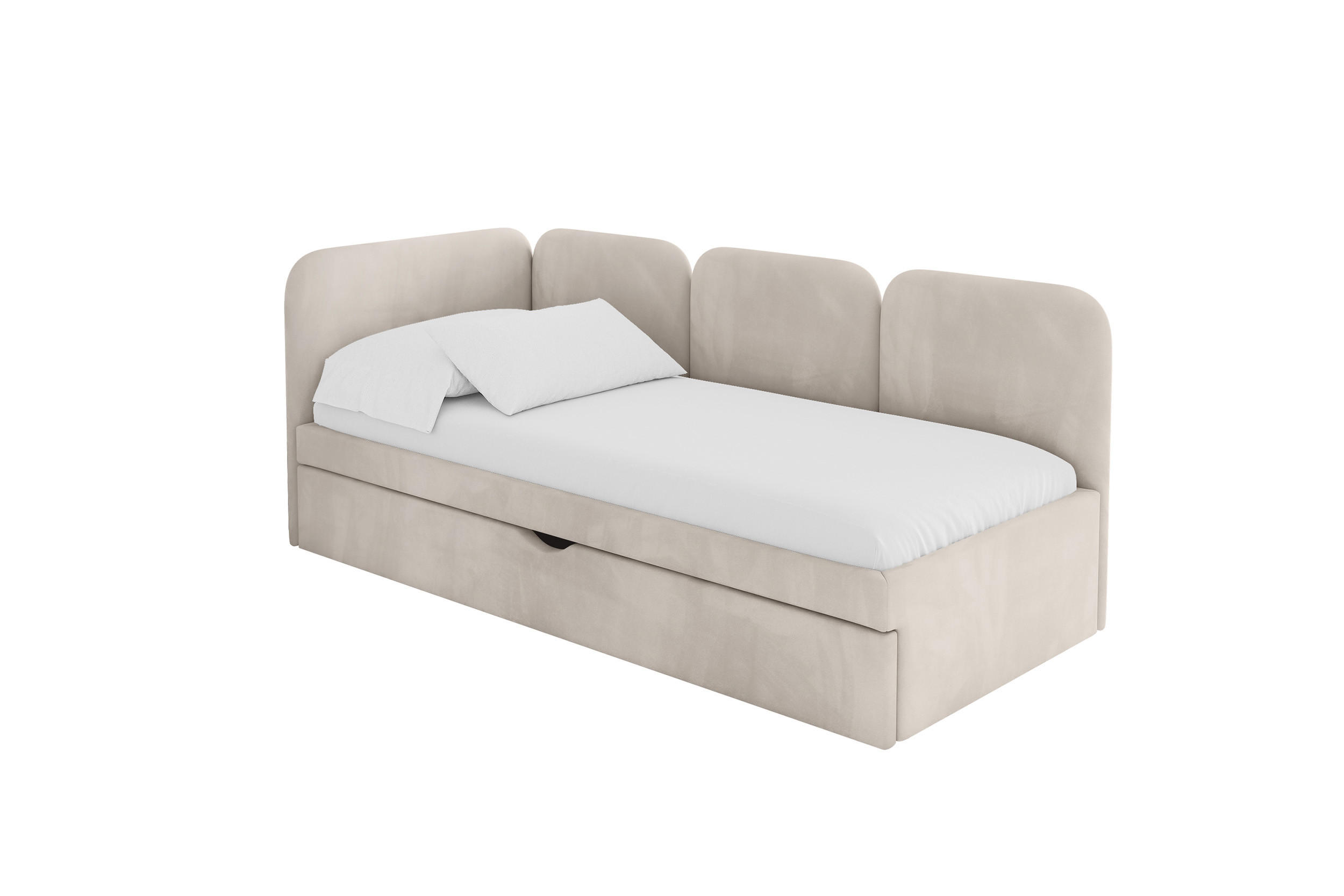 EINZELLBETT Jugendbett mit Bettkasten und Matratze H3/H4, Rechts - ALVY 90x200 Beige - Sandfarben, Holzwerkstoff/Textil (90/200cm) - ALTDECOR