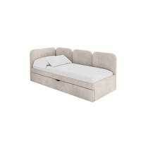 EINZELLBETT Jugendbett mit Bettkasten und Matratze H3/H4, Rechts - ALVY 90x200 Beige - Sandfarben, Holzwerkstoff/Textil (90/200cm) - ALTDECOR