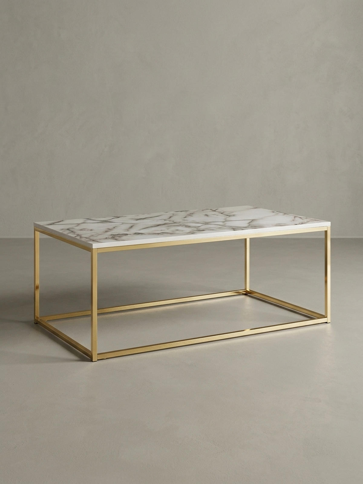 COUCHTISCH mit Marmor-Optik, Metallbeine, rechteckig, Serie MARBRIX, Weiß 100x60x40 cm - Goldfarben/Weiß, Holz/Metall (60/100/40cm) - KADIMA DESIGN