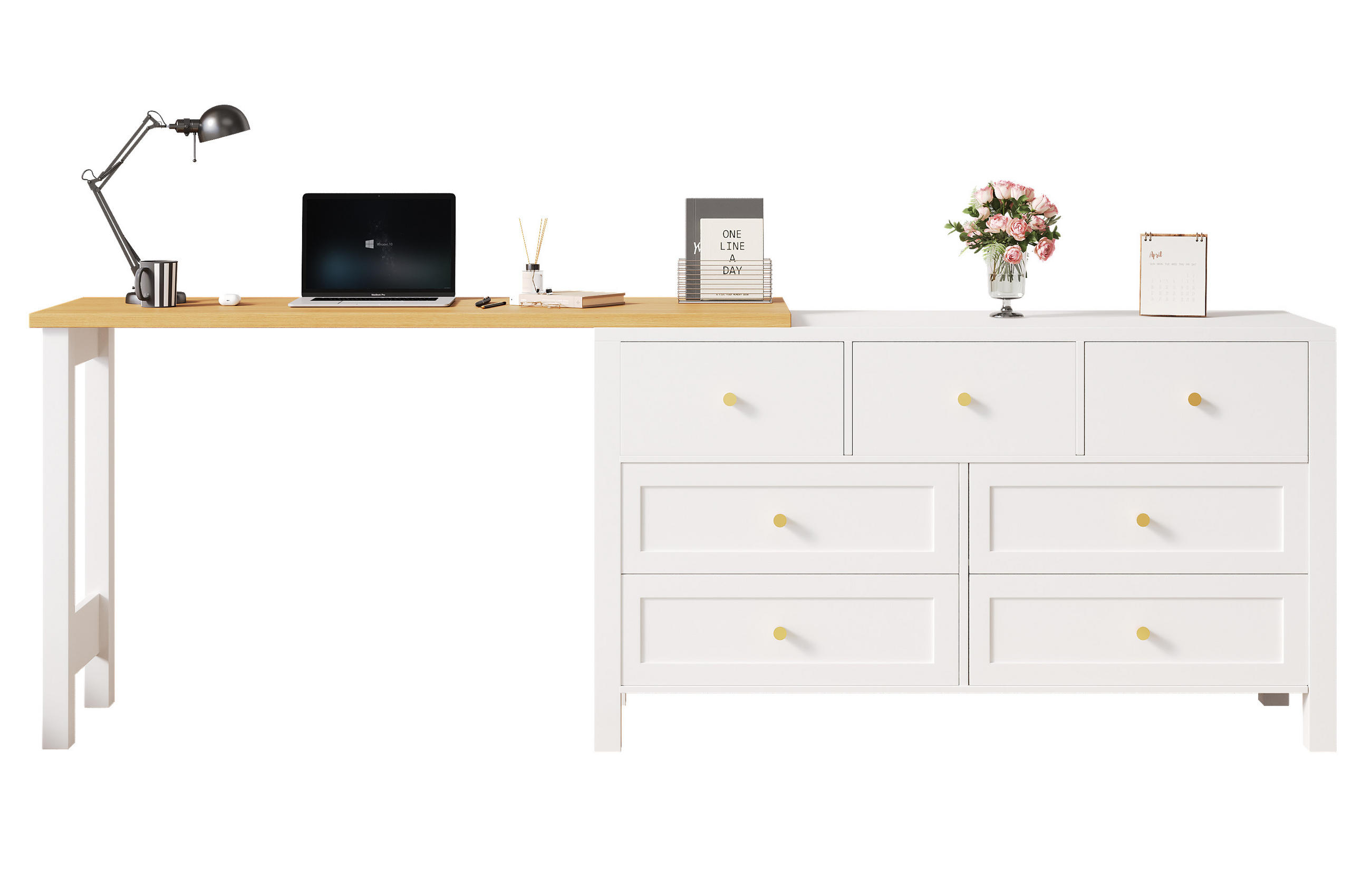 BÜROTISCH mit Schubladen und Aufbewahrung – Weiß Holzoptik - Weiß, Holzwerkstoff (40/120/70cm) - Urban Meuble
