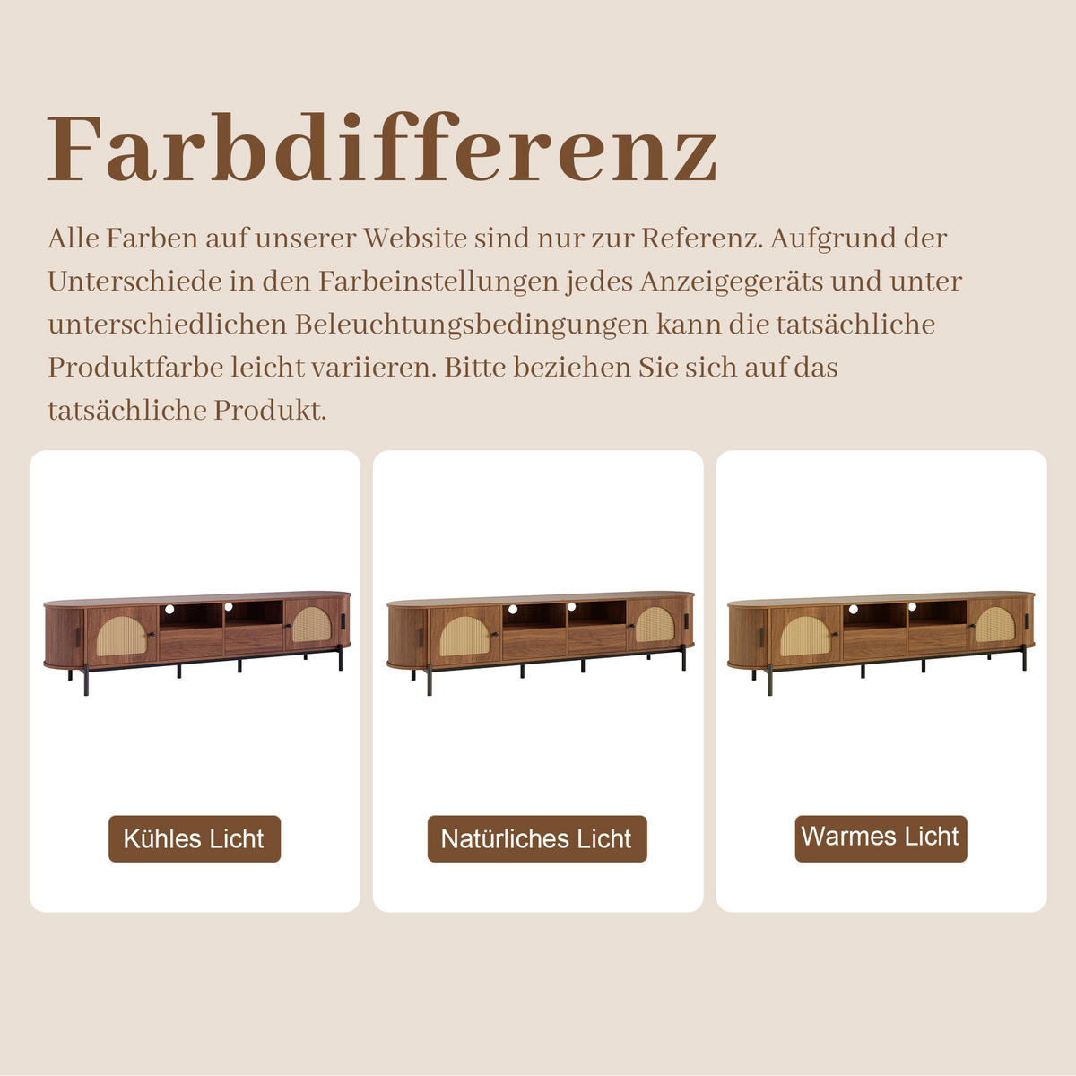 TV-SCHRANK Oval Rattan Schiebetüren Metallbeine modern - Walnussfarben, Holzwerkstoff (40/49.5/200cm) - FLIEKS