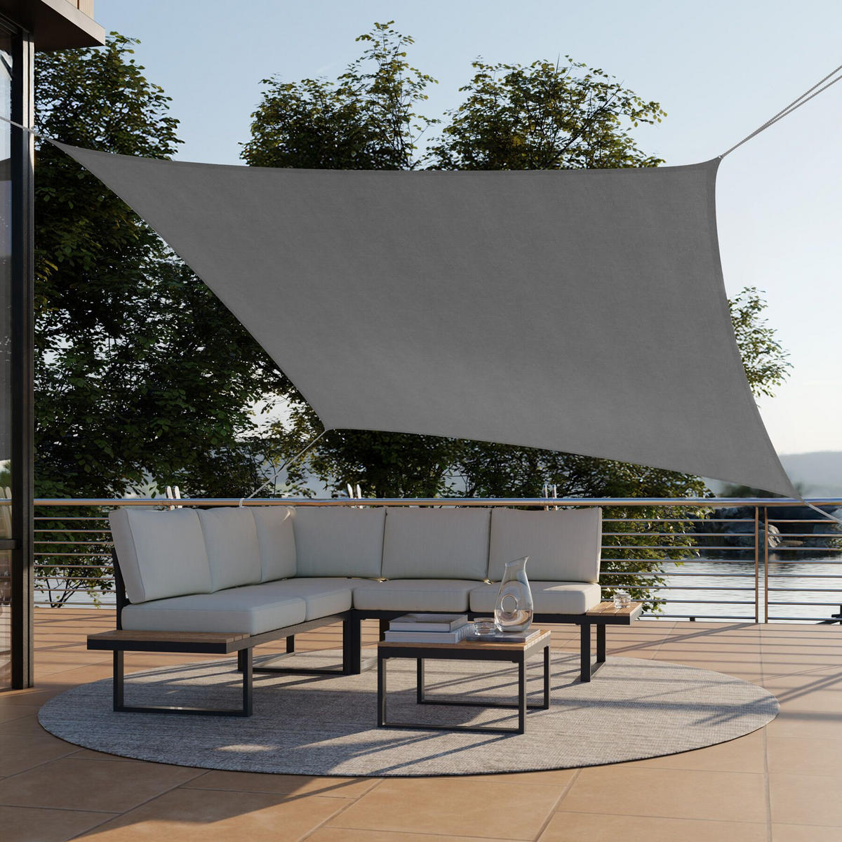 SONNENSEGEL Sunny,umfangreiches Montagematerial,grau - Grau, Kunststoff (400/300cm) - tectake