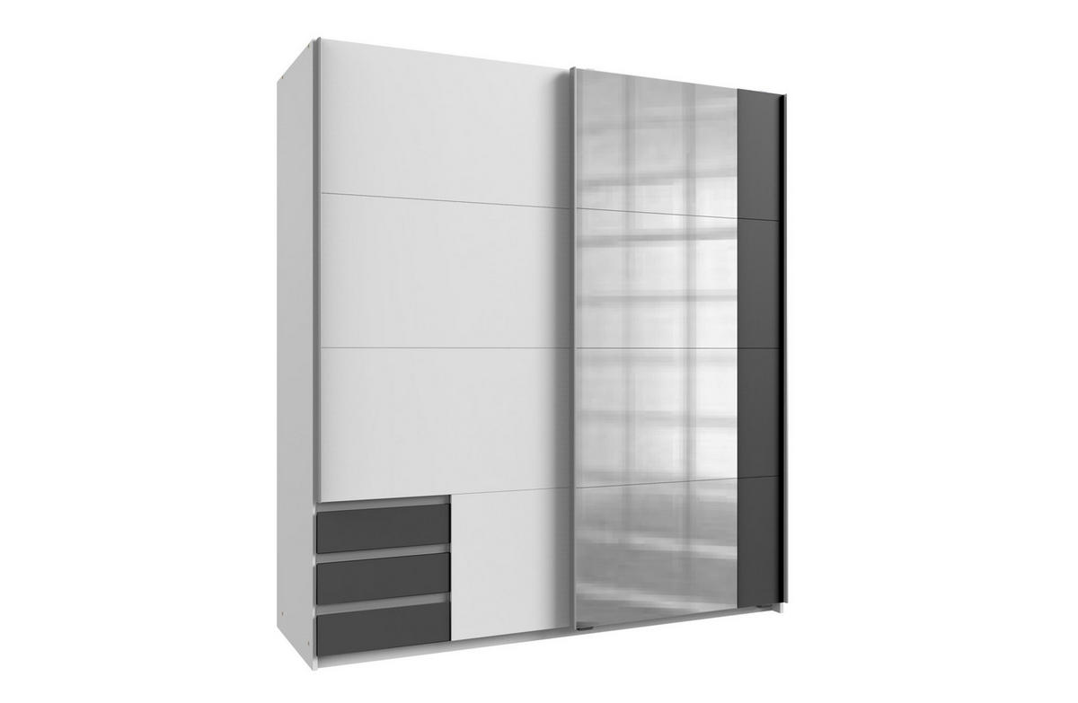KLEIDERSCHRANK Emden in Weiß mit Graphit - Schwebetürenschrank Breite 179 cm mit Spiegel - Weiß, Holzwerkstoff (179/198/65cm)