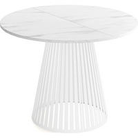 ESSTISCH Naro rund ausziehbar mit Weißem Lamellen-Metallgestell, Marmor Weiß 120-200/120/76 cm - Ecru/Weiß, Holzwerkstoff/Metall (120/196/76cm) - WFL GROUP