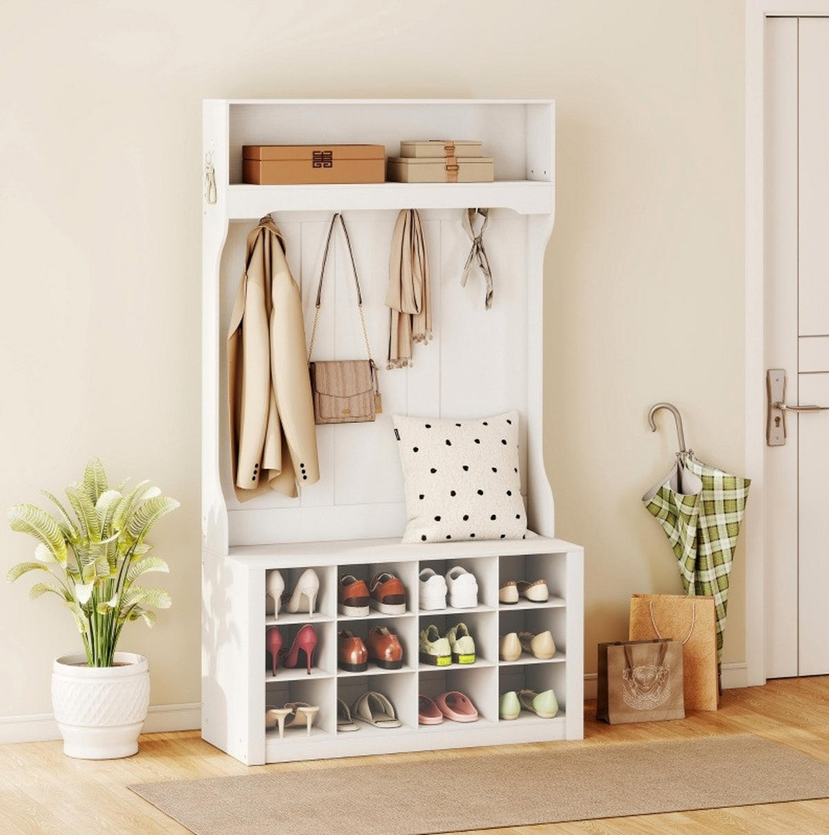 GARDEROBE 100/172,2/35 cm Weiß aus Spanplatten und MDF mit Sitzbank und Schuhfächern - Weiß, Holzwerkstoff (35/172.2/100cm) - OKMYHOME