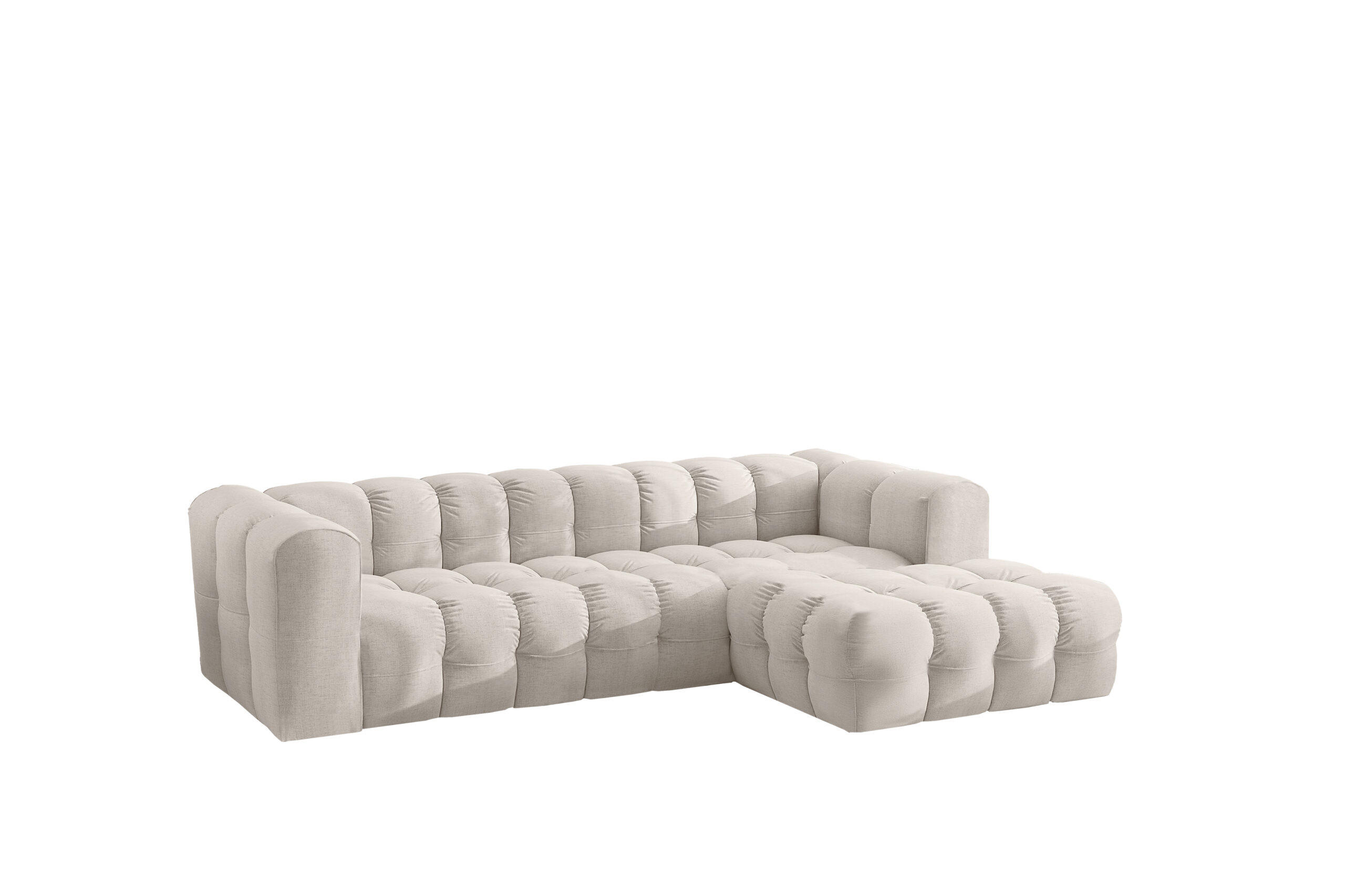 ECKSOFA L-form BALOO L, Chenille-Stoff Moly, Ecru, Rechts - Ecru, Holz (280/193cm) - Kaiser Möbel