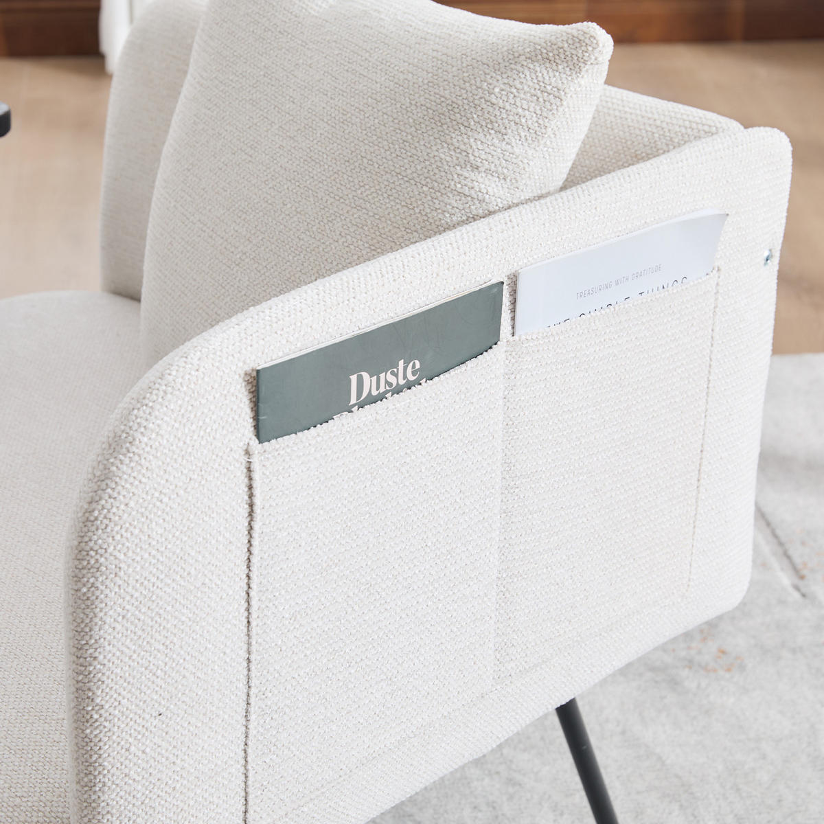 SESSEL mit Beistelltisch und Seitentaschen, Polstersessel Wohnzimmer, Beige - Beige, Textil (64/71/64cm) - PARAFTA HOME