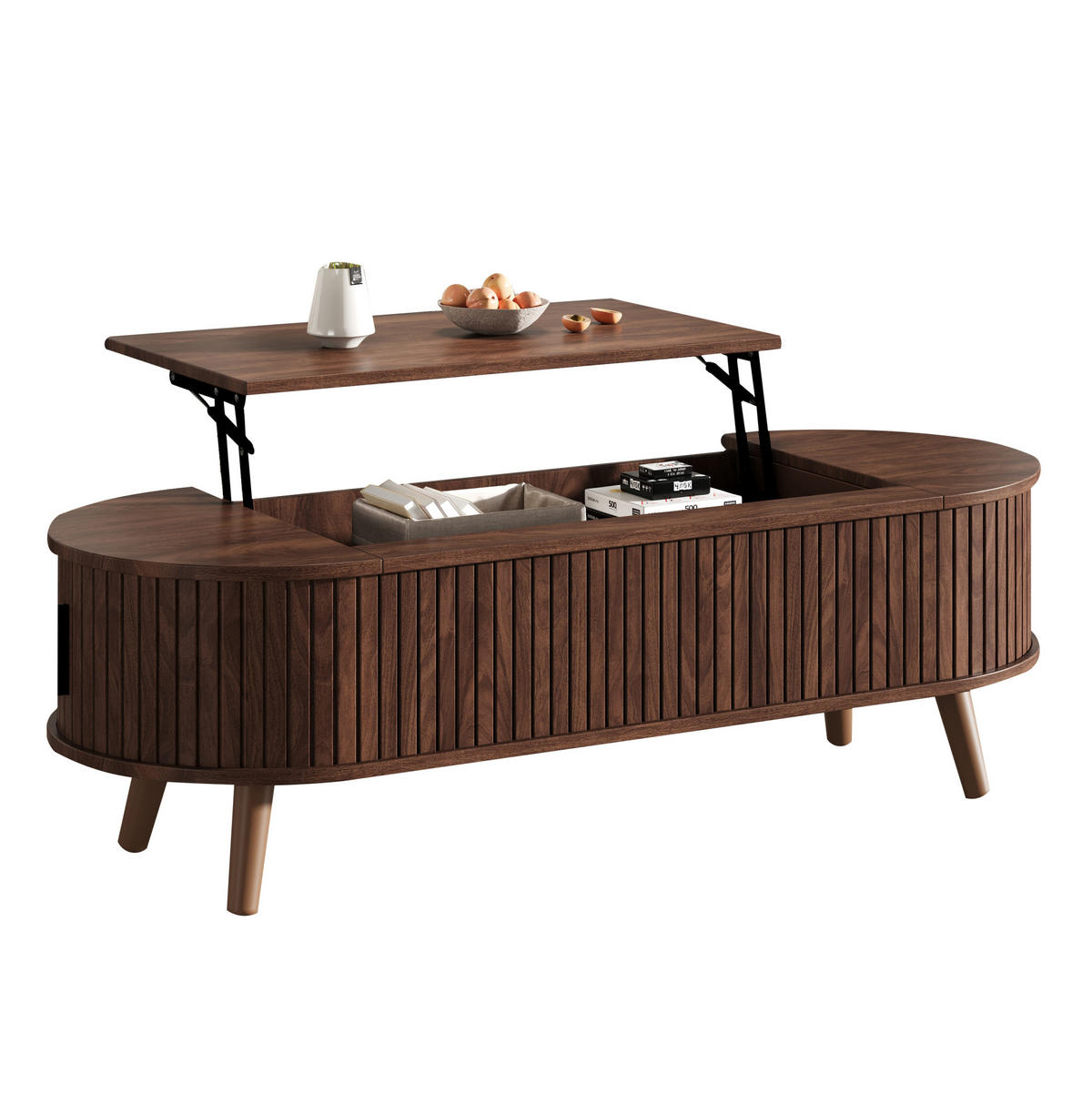 COUCHTISCH 120/50 cm höhenverstellbar mit verstecktem Stauraum in Nussbaum - Nussbaumfarben, Holzwerkstoff (120/50/39.5cm) - BEAOK