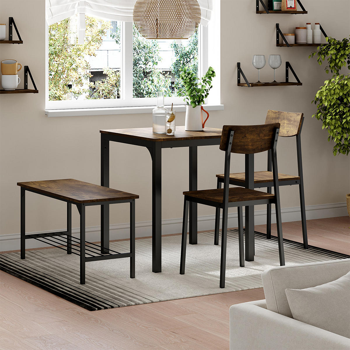 ESSTISCH-SET Fyrk Schwarz/Eiche rustikal 70 x 70 cm 4 Teile - Wildeiche/Schwarz, Holzwerkstoff (70/75/70cm) - Vicco