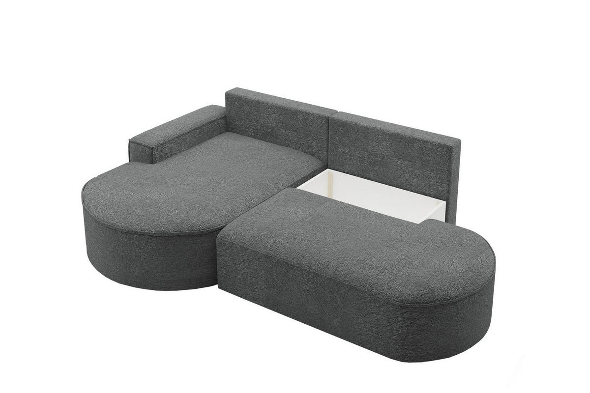 ECKSOFA mit Schlaffunktion und Bettkasten Modena Runden stoff Arena Anthrazit Links - Anthrazit, Holz (179/278cm) - Kaiser Möbel