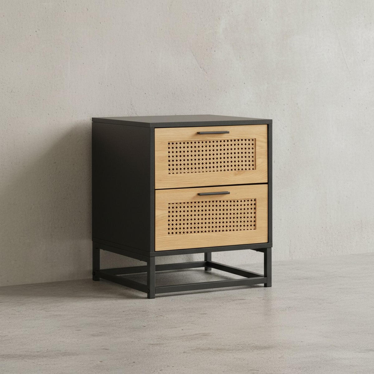 NACHTTISCH – Schwarz/Wiener Geflecht, 45x45x56 cm, Schubladen, zeitlos - Schwarz, Holzwerkstoff/Metall (45/55/45cm) - KADIMA DESIGN