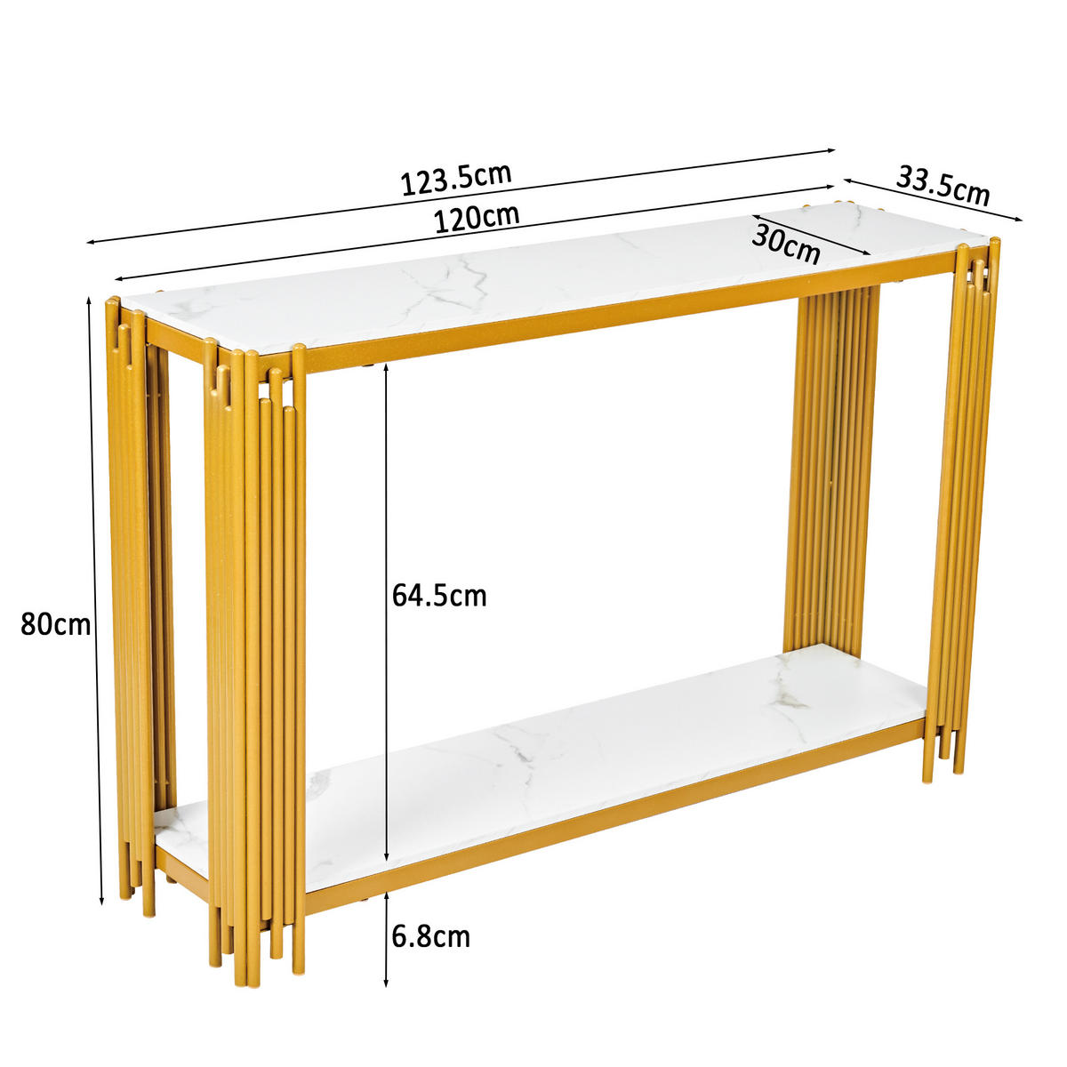 KONSOLENTISCH DE-37416 2-etagig mit Marmoroptik Gold - Goldfarben, Metall (124/34/80cm) - ComfortXL