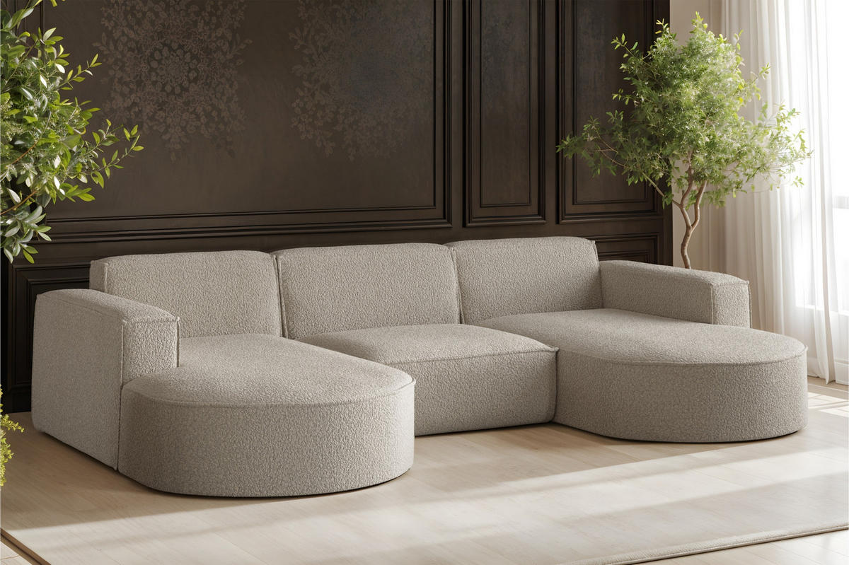 ECKSOFA, Modena U-Form, Stoff Quelle, Dunkelbeige - Greige, Holz (299/165cm) - Kaiser Möbel