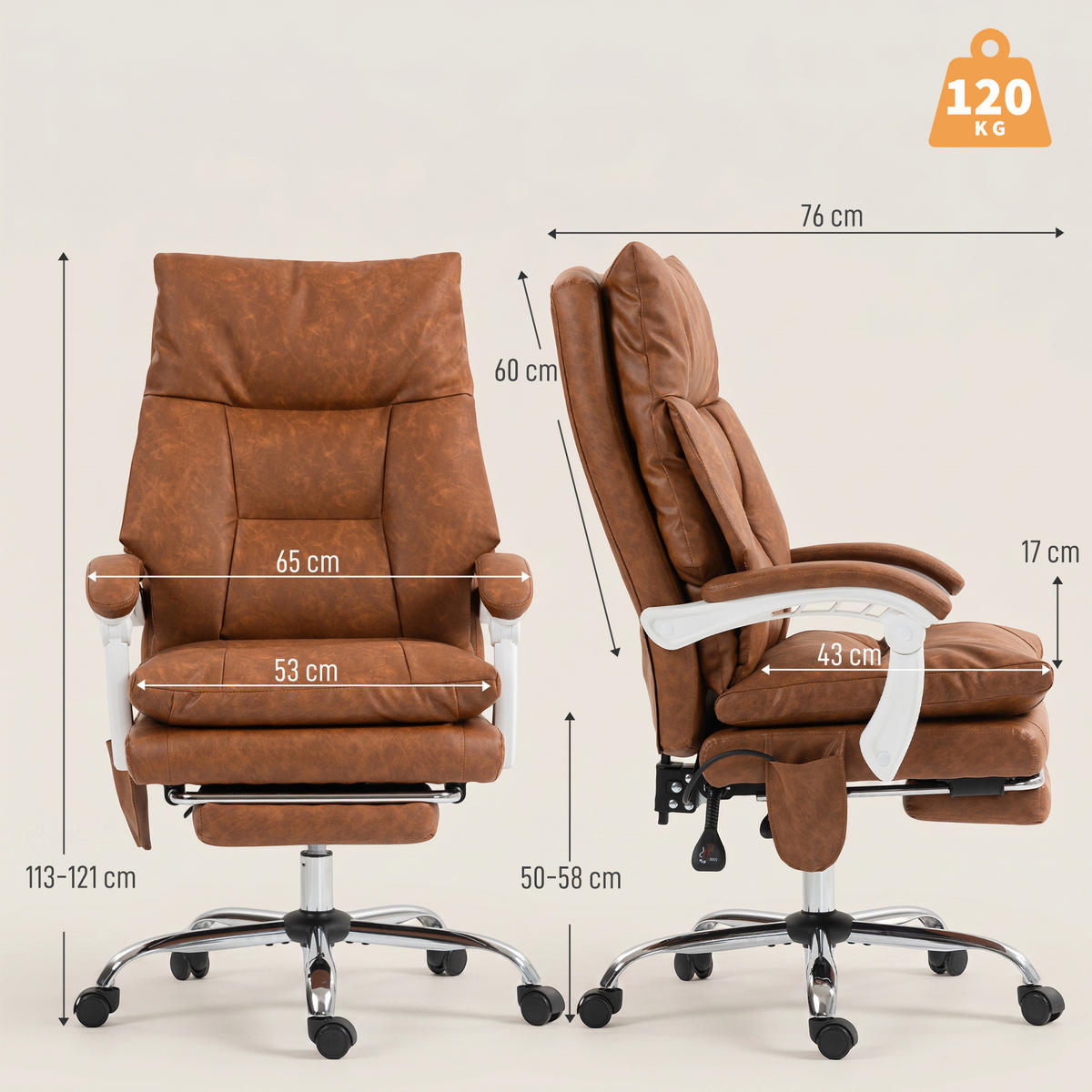 BÜROSTUHL Braun 76.0/65.0/121.0 cm - Braun, Kunststoff (65/121/76cm)