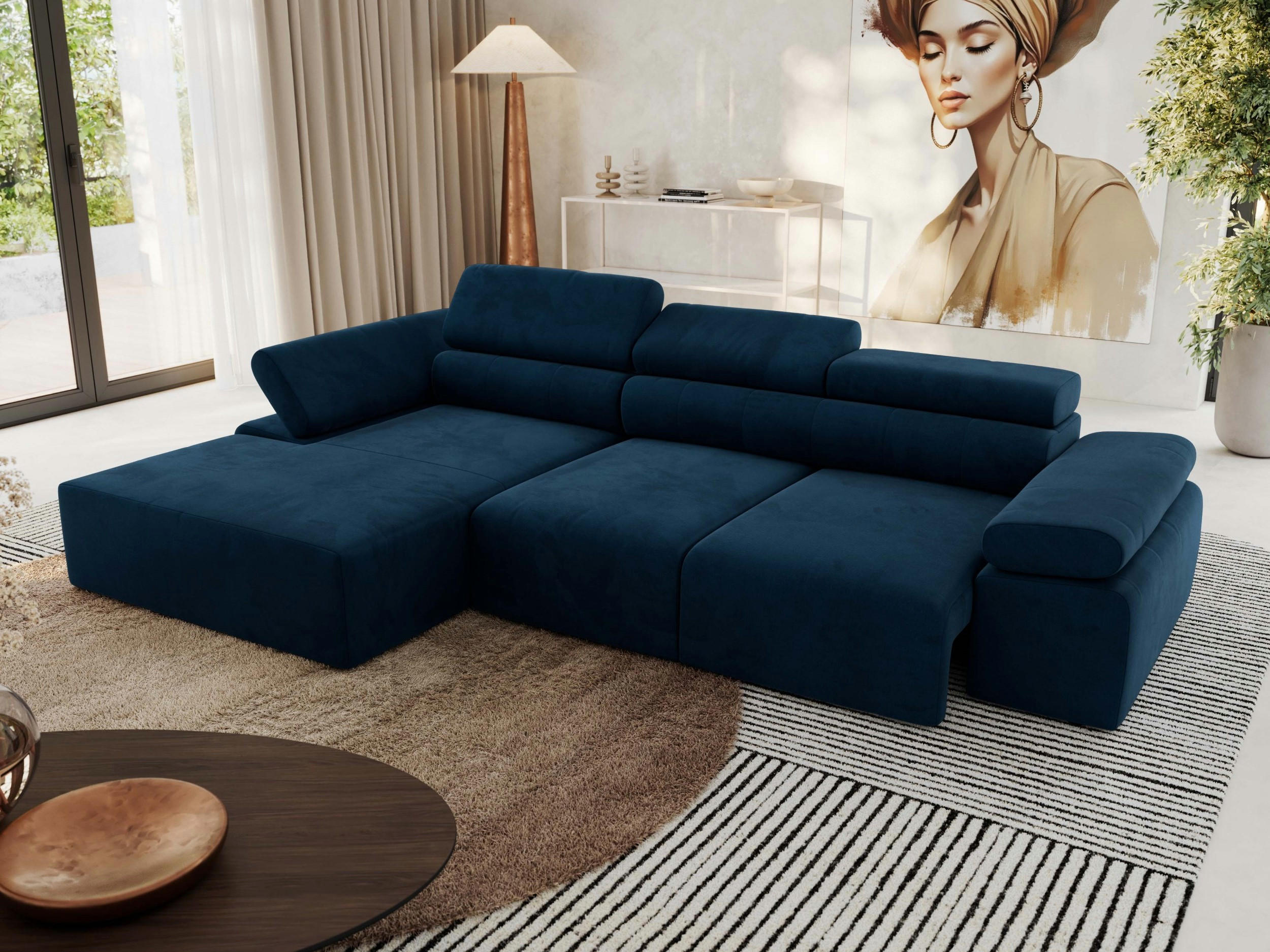 ECKSOFA RILASSO L Dunkelblau Velvet - links - Schwarz/Dunkelblau, Kunststoff/Textil (296/174cm) - MKS