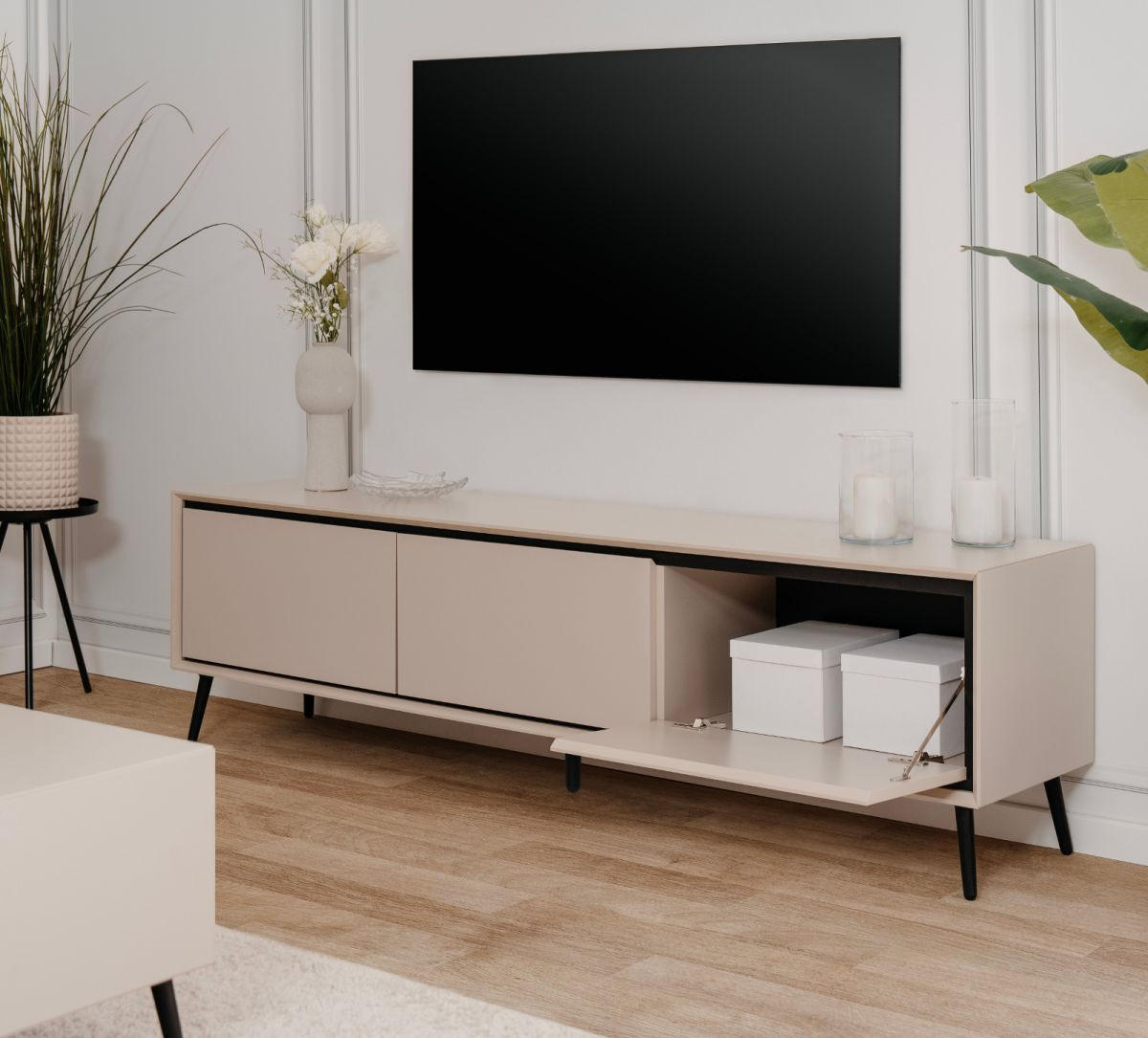 TV-LOWBOARD sand, schwarz 175 cm, Fernsehtisch mit Stauraum - Sandfarben/Schwarz, Holzwerkstoff/Kunststoff (175/50/38cm) - Furn.Design