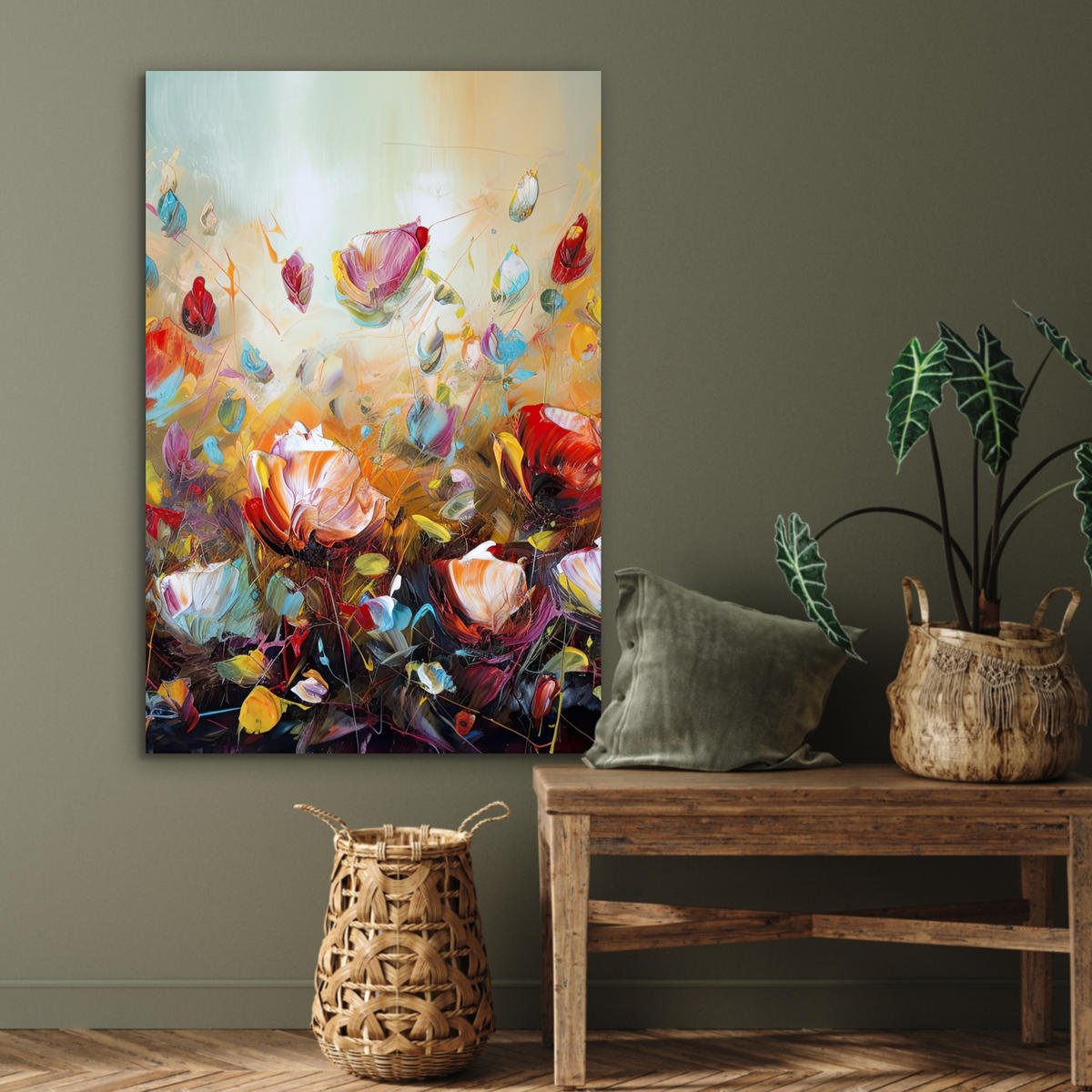 METALLBILD Blumen - Kunst - Natur - Ölgemälde 60x90 cm - Multicolor, Metall (60/90cm) - MuchoWow