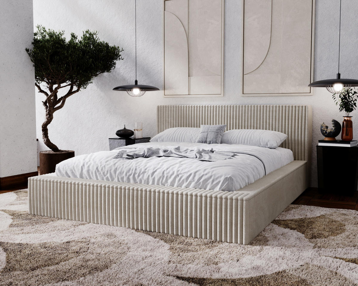 POLSTERBETT mit Bettkasten 200x200 Buffy, Cordstoff, Hellgrau - Hellgrau, Holz/Textil (200/200cm) - Emporius