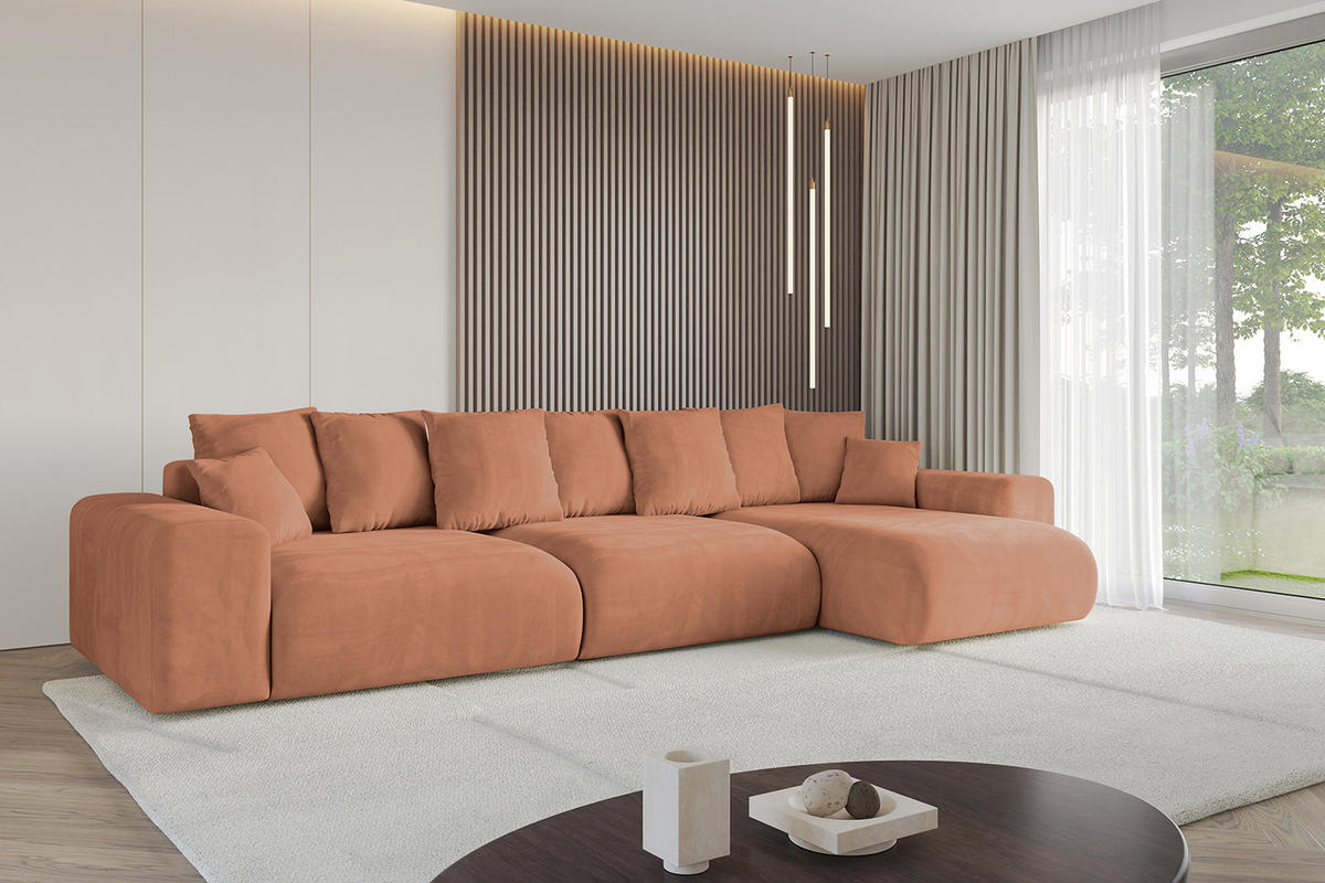 ECKSOFA Ottomane rechts ESKAR-L 364x176x84 Koralle Velours - Koralle/Schwarz, Holzwerkstoff/Kunststoff (176/364cm) - ALTDECOR