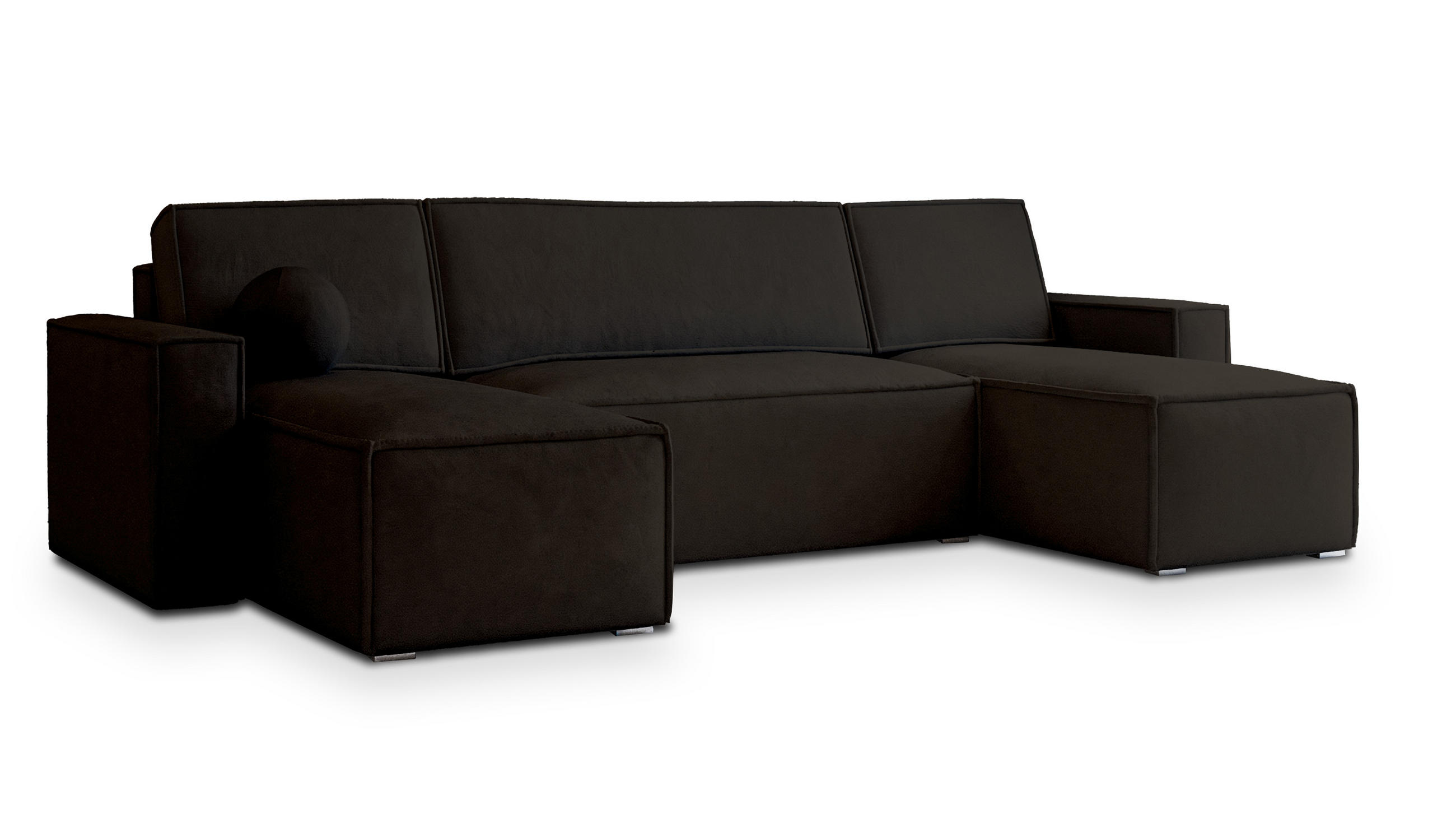 WOHNLANDSCHAFT PESANO M Braun Velours-Stoff mit Schlaffunktion - Braun, Holz (306/85/140cm) - MASSENO