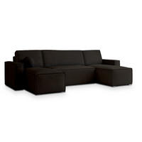 WOHNLANDSCHAFT PESANO M Braun Velours-Stoff mit Schlaffunktion - Braun, Holz (306/85/140cm) - MASSENO