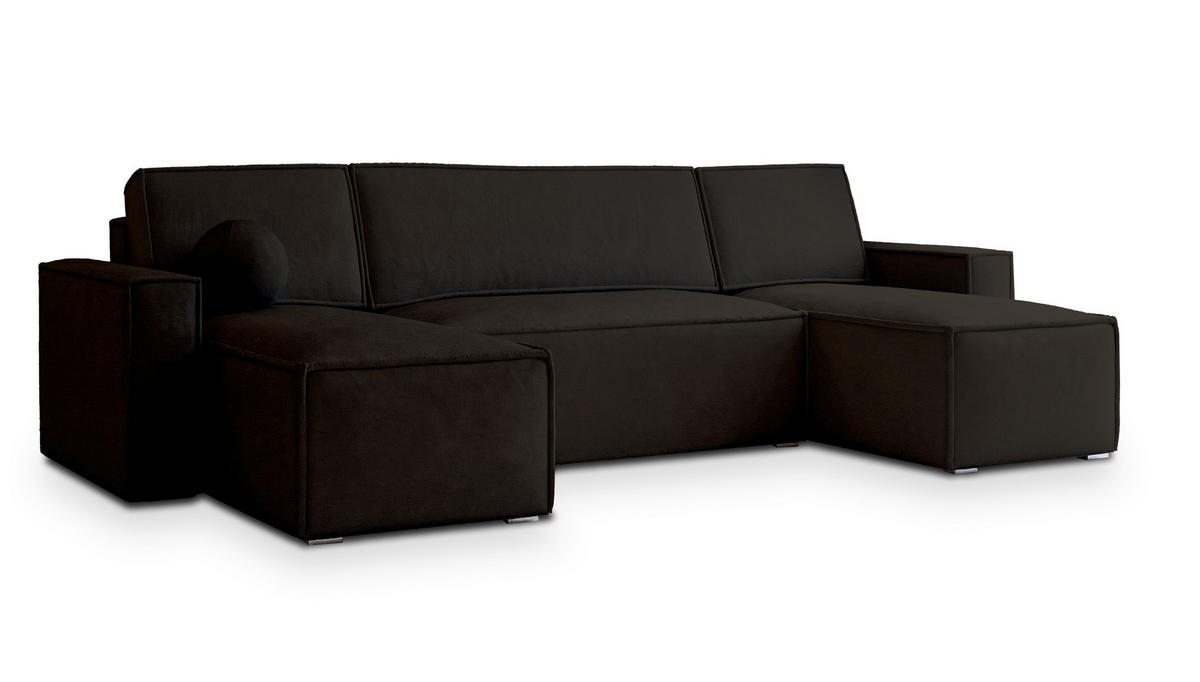 WOHNLANDSCHAFT PESANO M Braun Velours-Stoff mit Schlaffunktion - Braun, Holz (306/85/140cm) - MASSENO