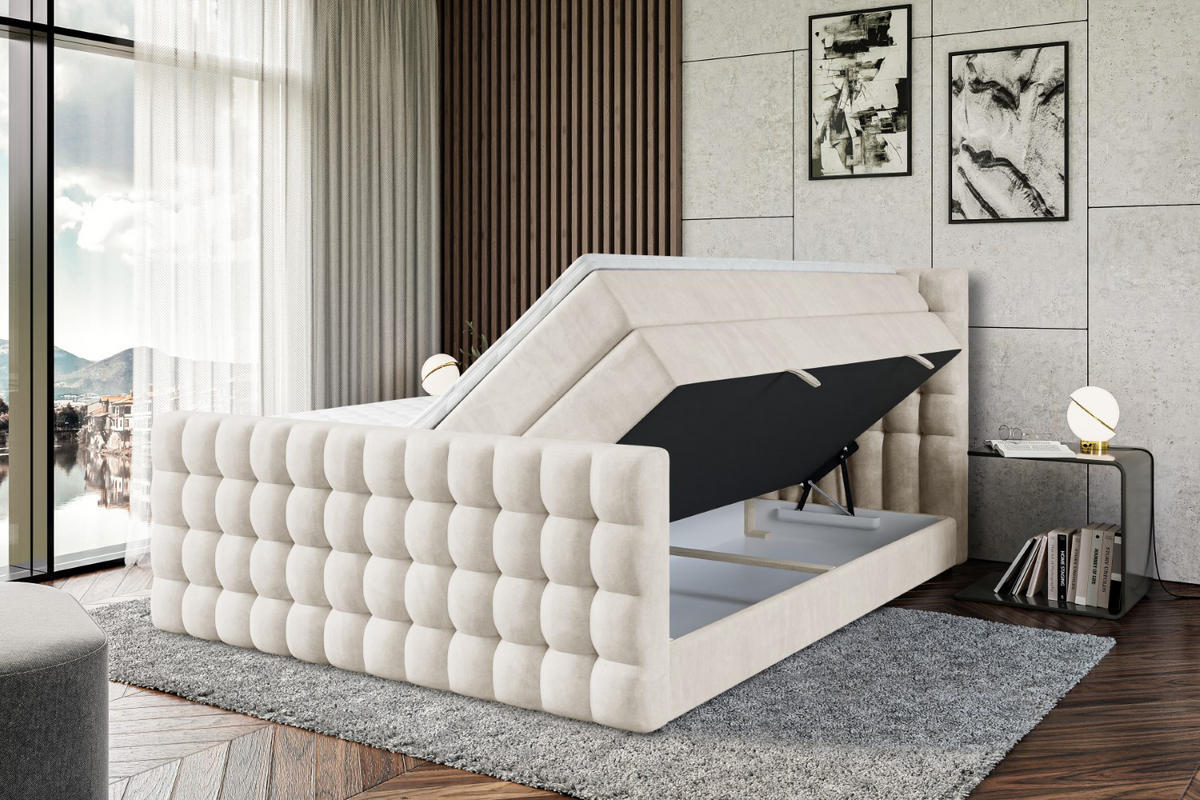 BOXSPRINGBETT VIONE-Z KING - 180 x 200 - H3/H4 - Ecru - Ecru, Holzwerkstoff (180/200cm) - ALTDECOR