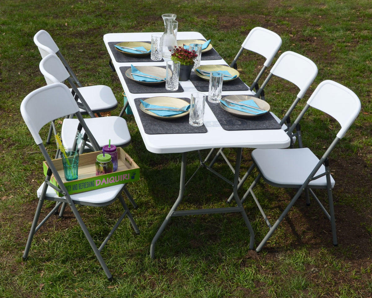 GARTEN-SITZGRUPPE für 6 Personen, 120/70cm, Weiß - Weiß, Kunststoff - Amanka