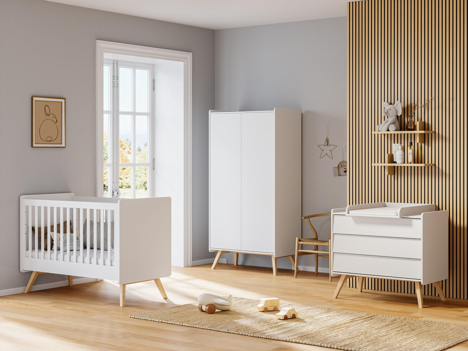 QMM TraumMöbel Babyzimmer Weiß 100x200x58 cm